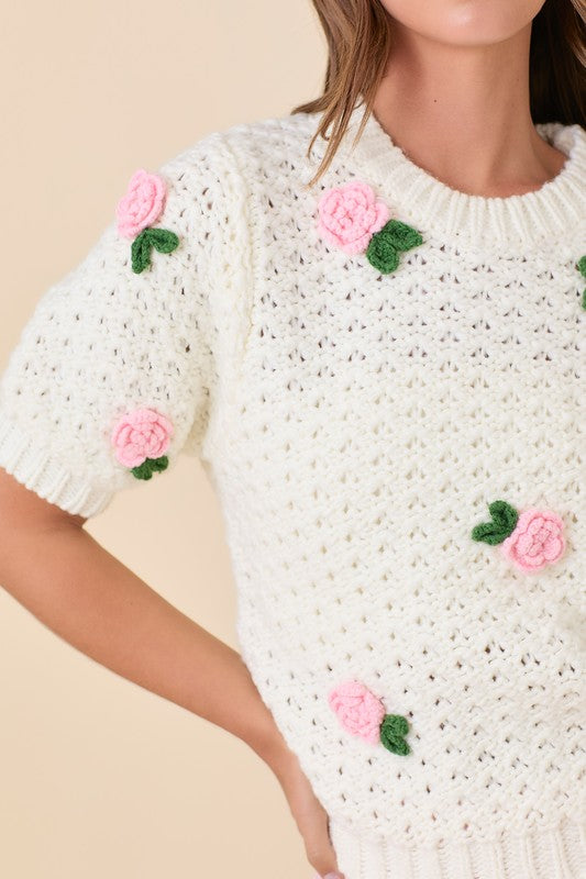 CLARE CROCHET KNIT TOP - IVORY