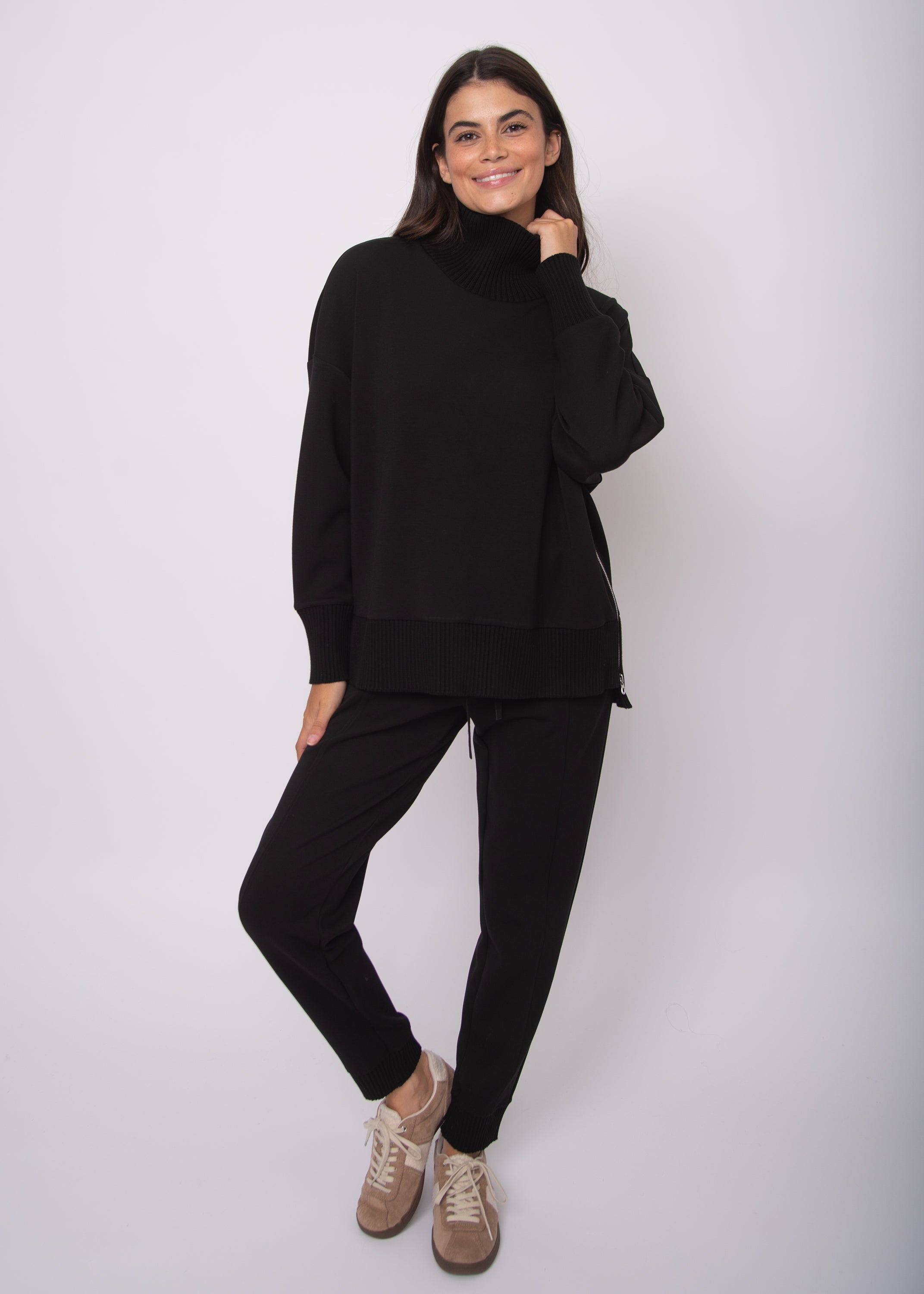 JOSELLE SOFT KNIT RIB JOGGERS - BLACK