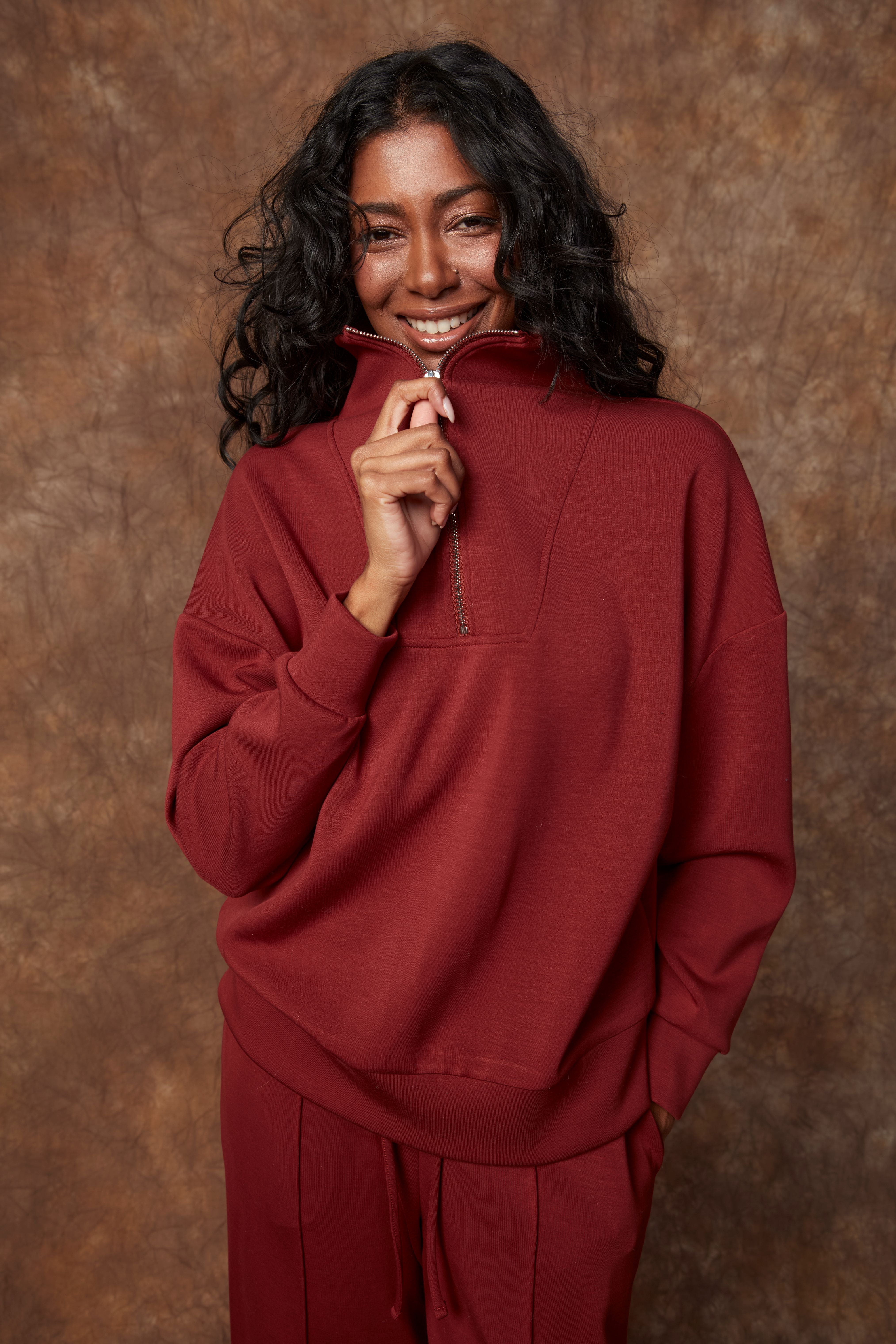 SEANNI SOFT KNIT QUARTER ZIP - CHILI