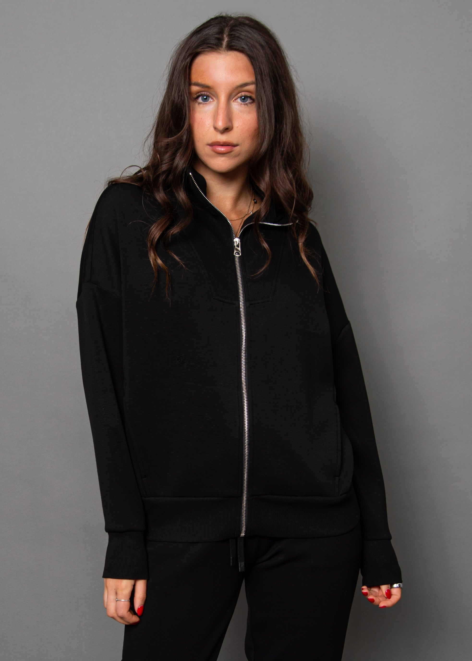 ZULA SOFT KNIT ZIP UP - BLACK