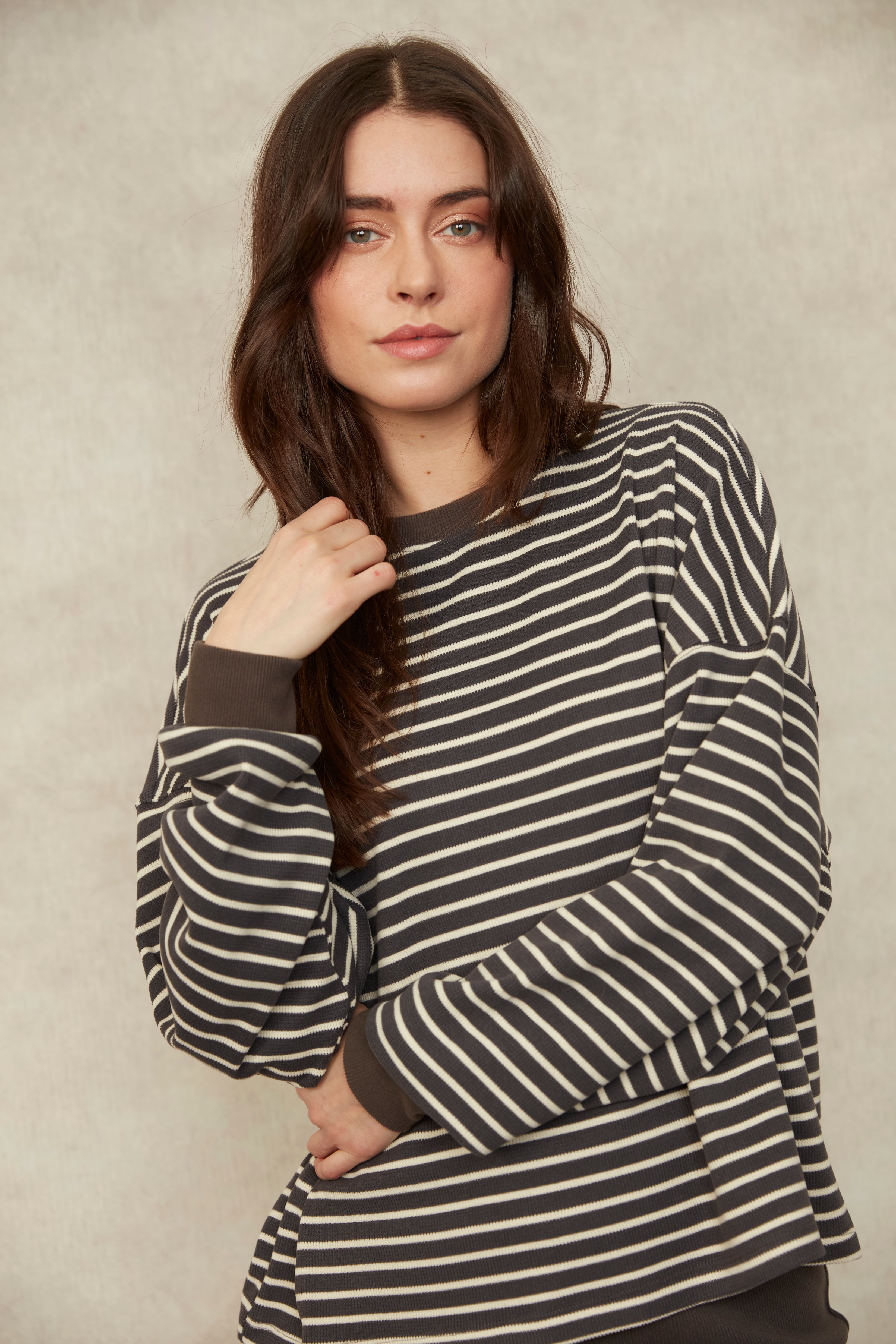 COLBERT STRIPED WAFFLE TOP - COAL