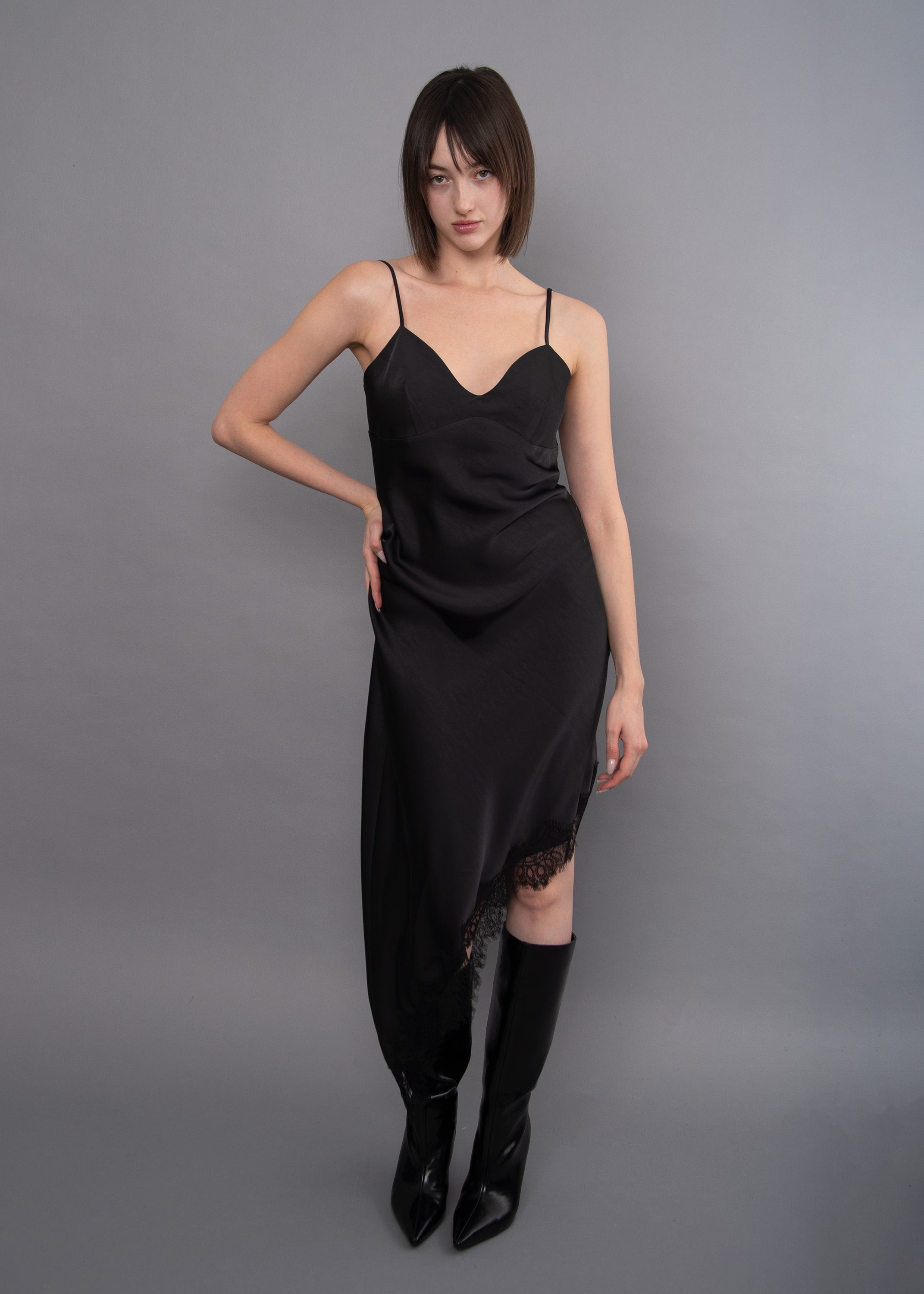 COLETTE SATIN LACE TRIM DRESS