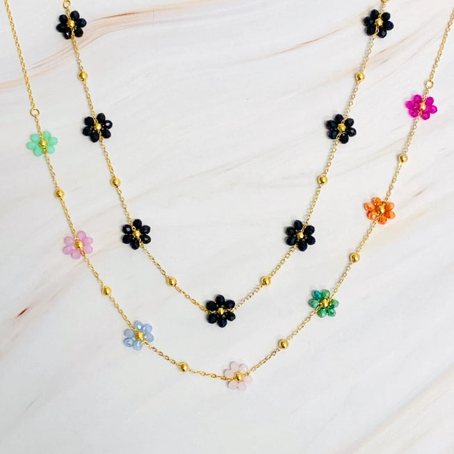 FLOWER FIELD BEADED NECKLACE (VARIOUS COLOURS)