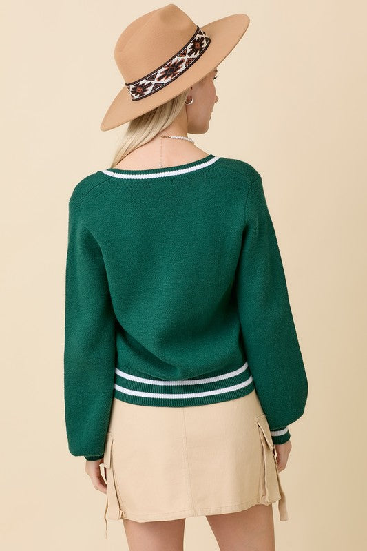 AMY BOW CARDIGAN - HUNTER GREEN