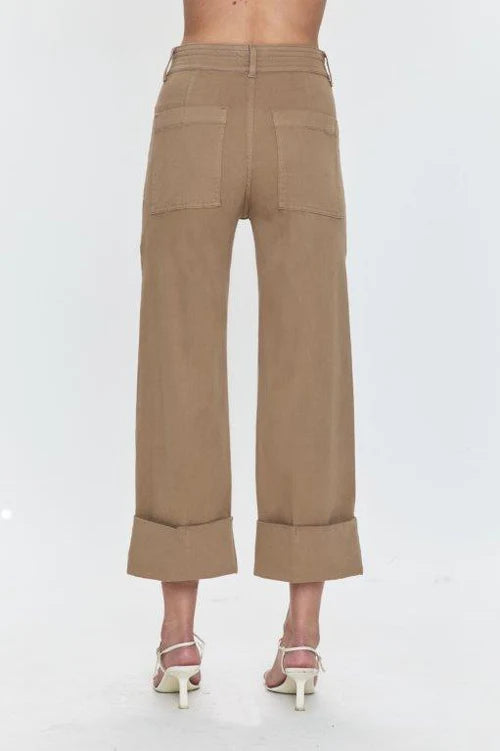 MAYA CUFFED HEM WIDE LEG PANT - BISCUIT