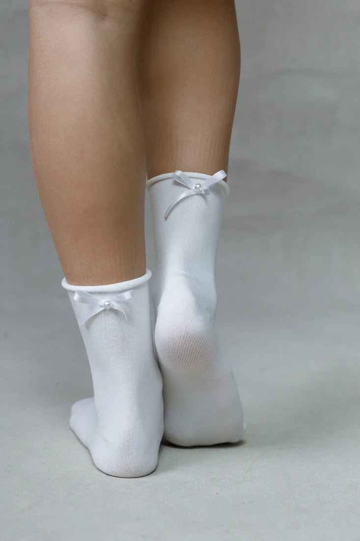 SATIN BOW SOCKS (VARIOUS COLOURS)
