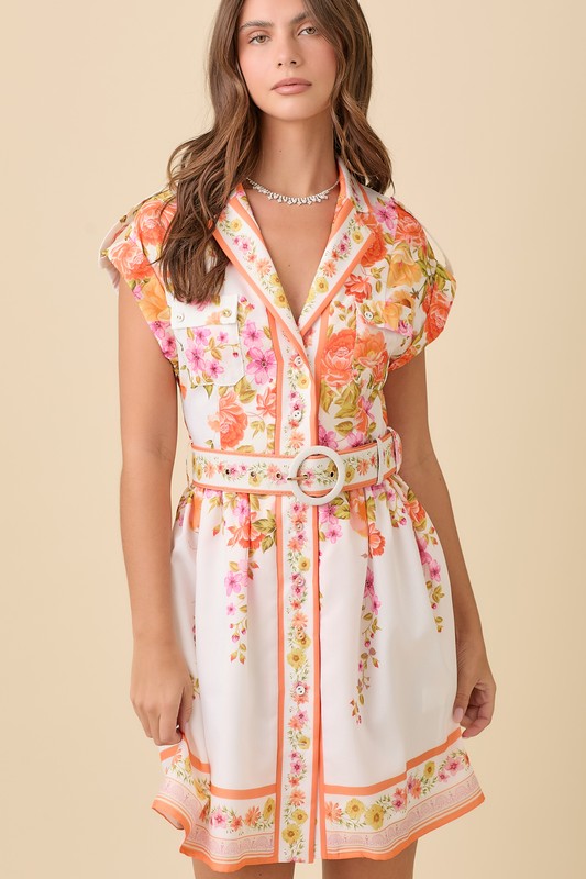 AMBRIA COLLARED MINI DRESS - ORANGE FLORAL