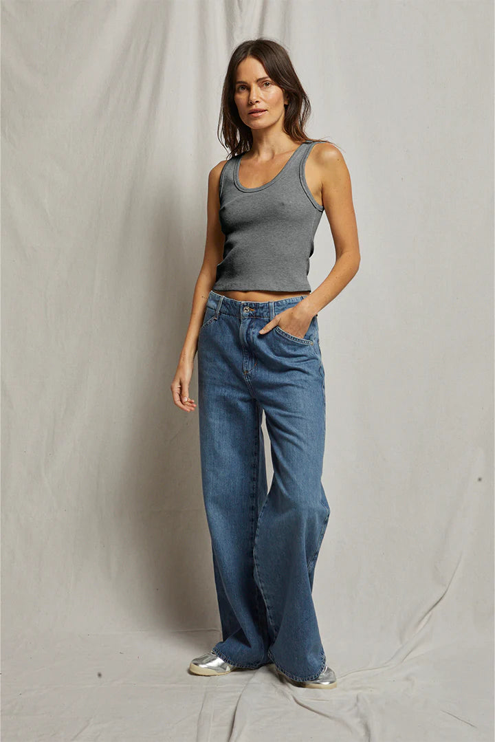 BLONDIE RIBBED TANK - DARK HEATHER GREY