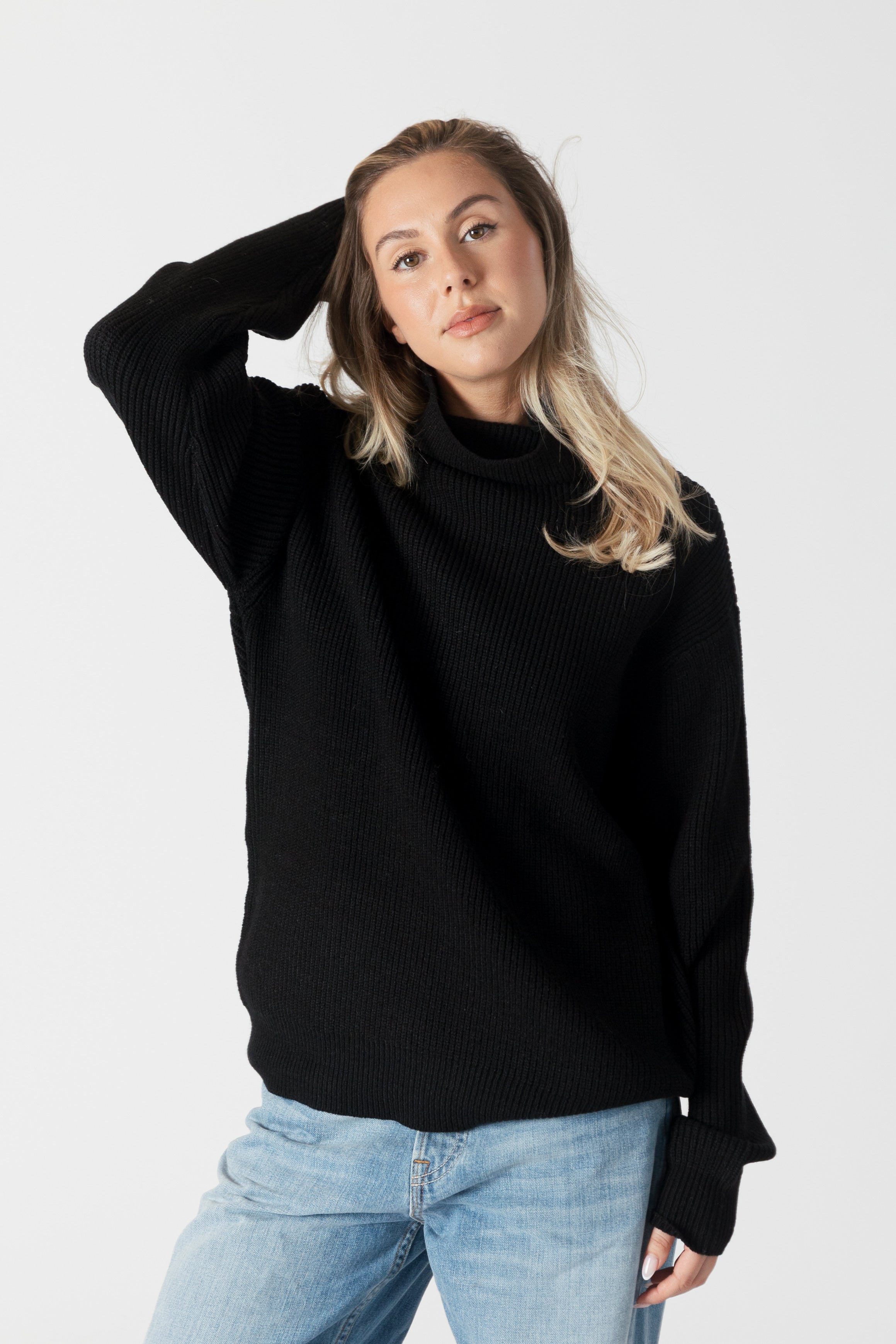 CHADWICK RIBBED MOCKNECK SWEATER - BLACK