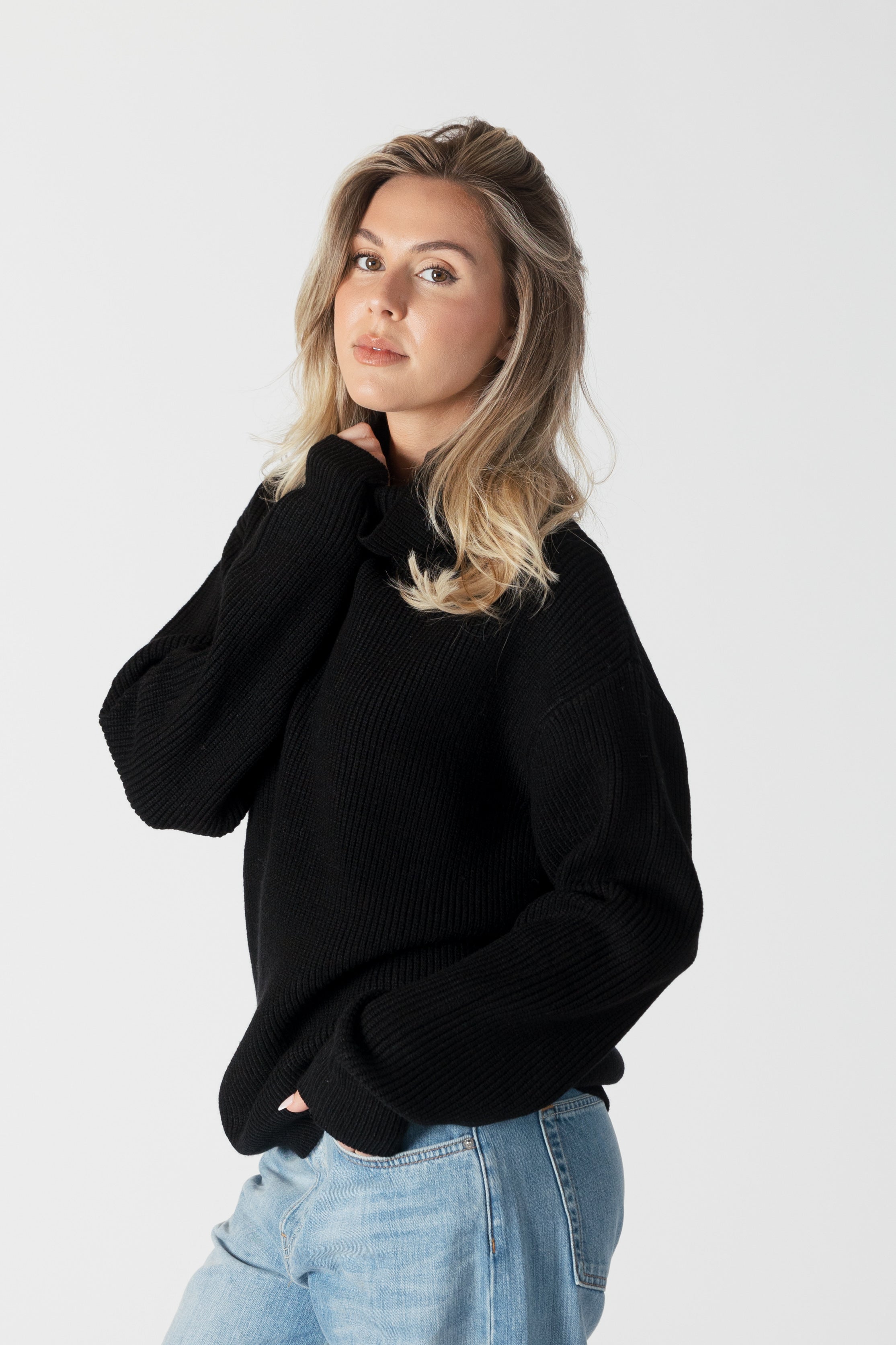 CHADWICK RIBBED MOCKNECK SWEATER - BLACK