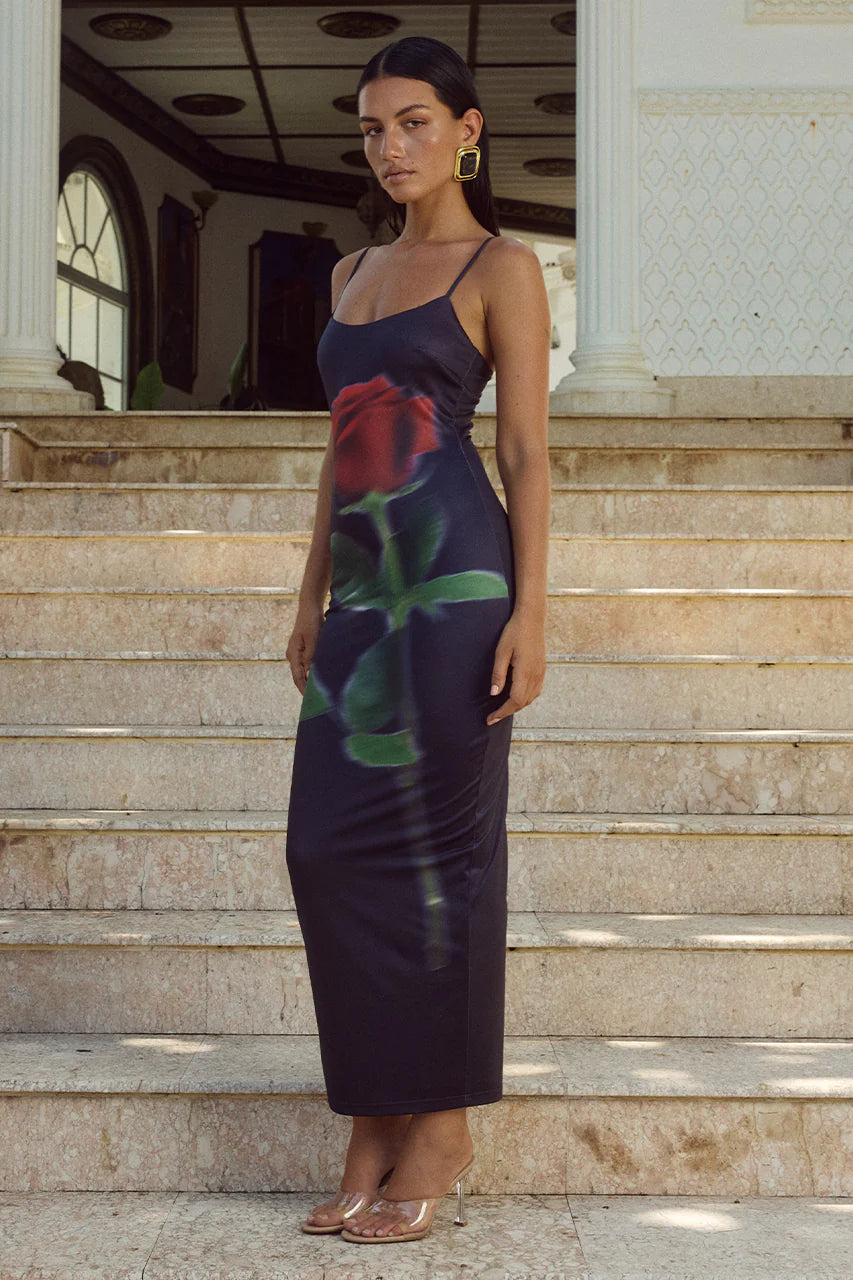 DEIA MIDI DRESS - BLACK ROSE