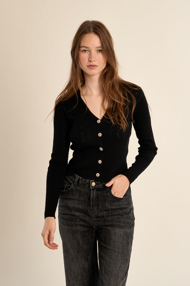 POINTELLE CARDIGAN - NOIR