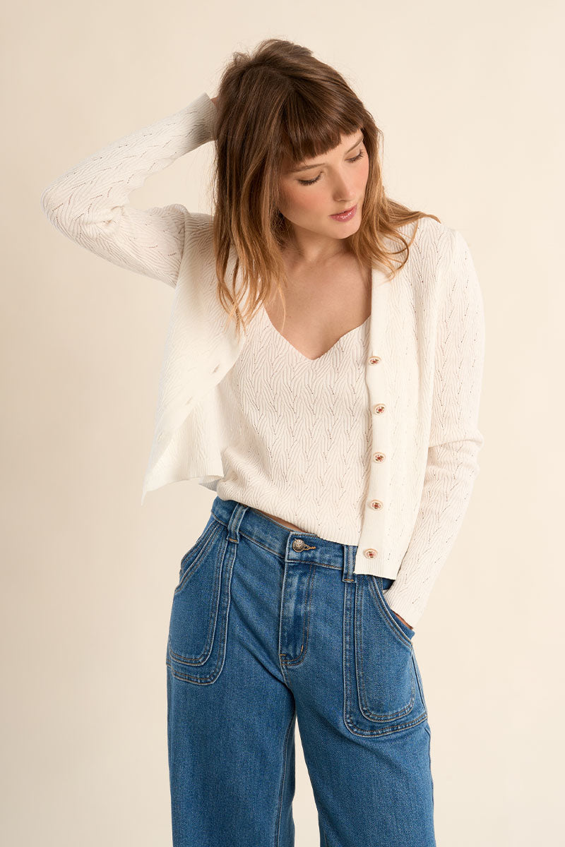POINTELLE CARDIGAN - BLANC