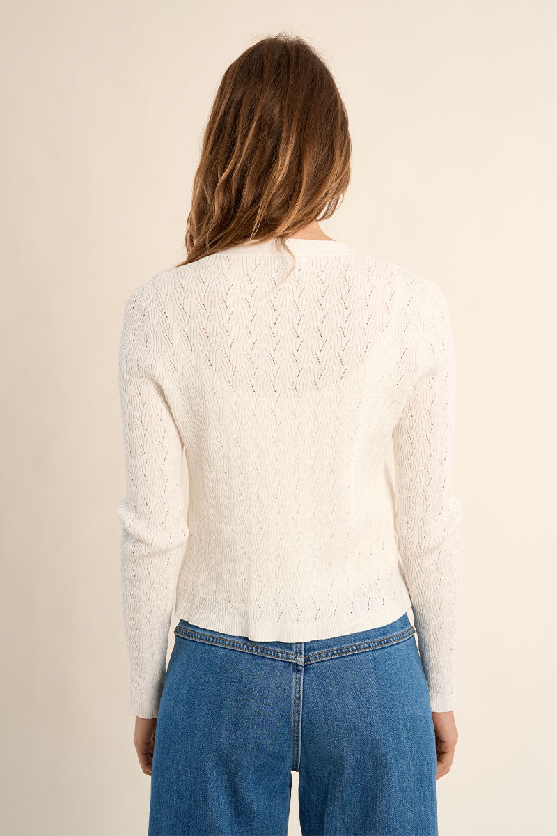 POINTELLE CARDIGAN - BLANC