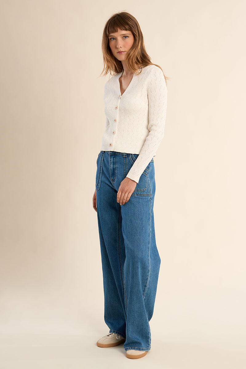 POINTELLE CARDIGAN - BLANC
