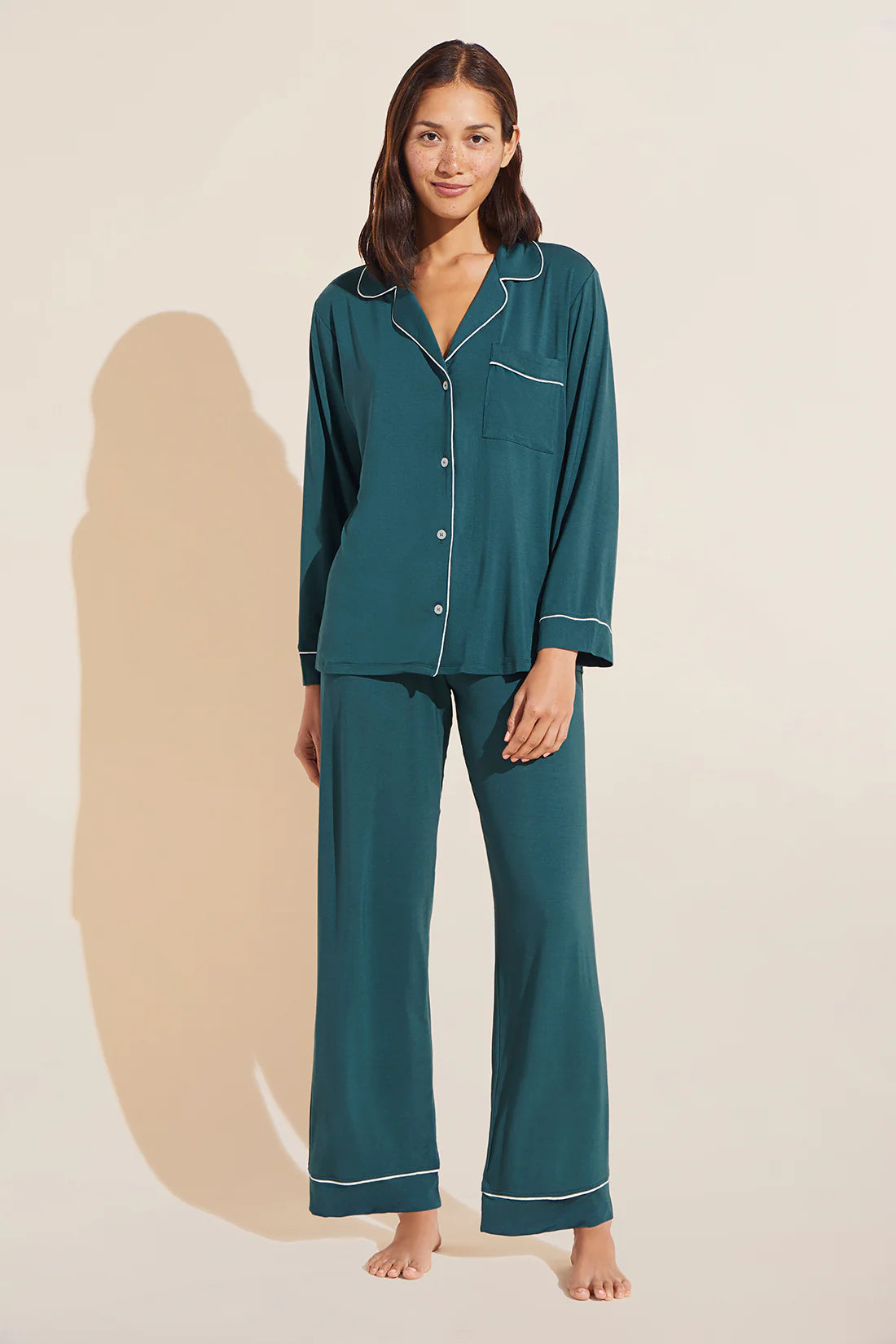 GISELE MODAL LONG PJ SET - EVERGREEN/IVORY