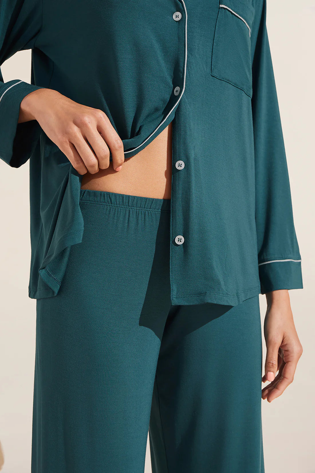 GISELE MODAL LONG PJ SET - EVERGREEN/IVORY