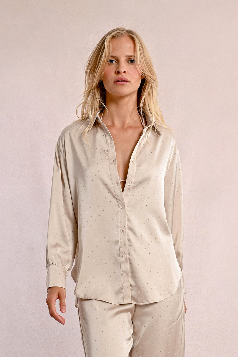 SATIN RHINESTONE BLOUSE
