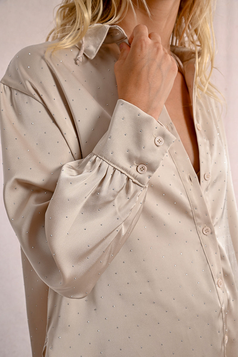 SATIN RHINESTONE BLOUSE
