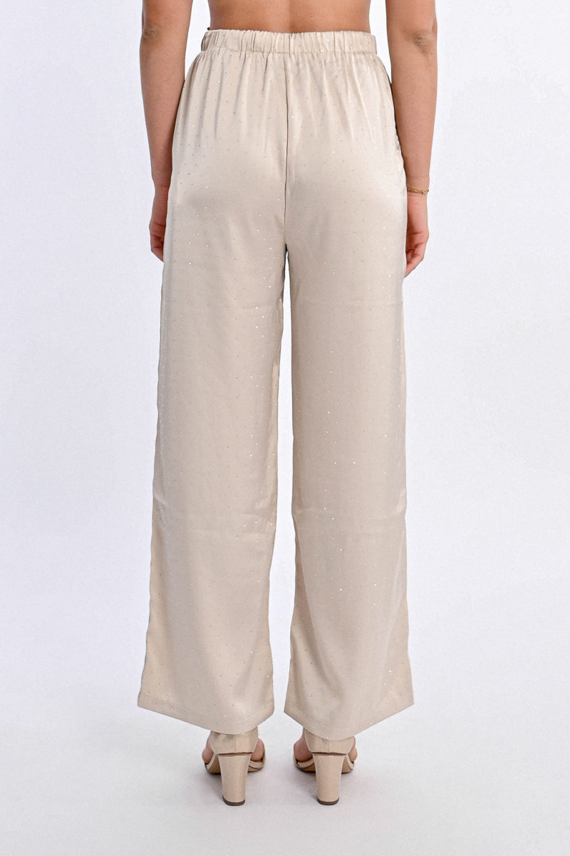 SATIN RHINESTONE PANTS