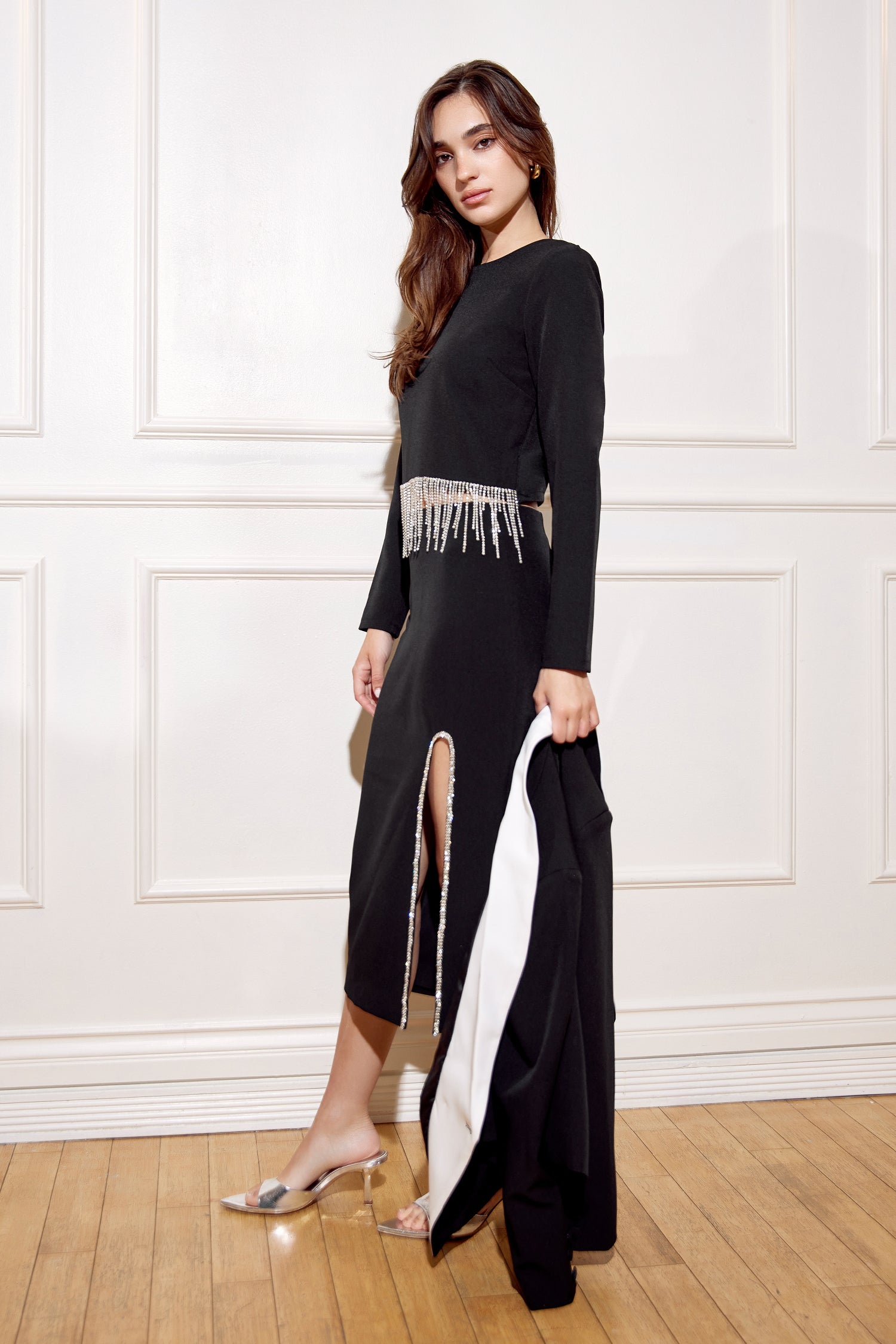 JULES CRYSTAL SLIT MIDI SKIRT
