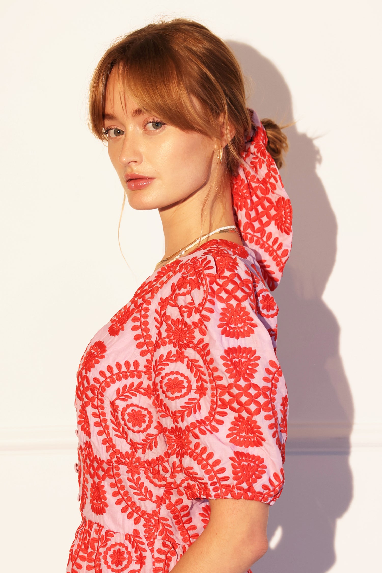 LUISA EMBROIDERED BOW SCRUNCHIE