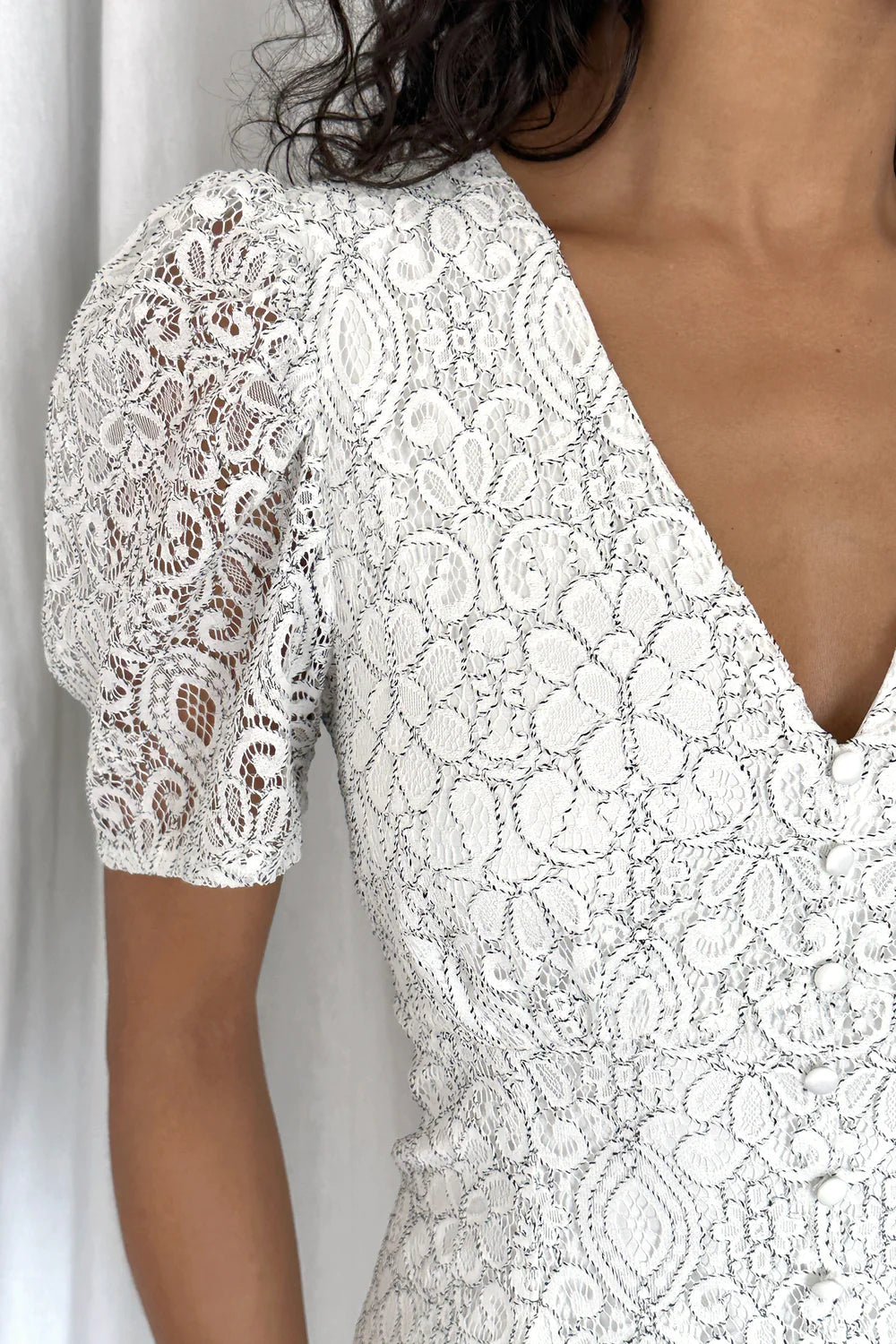 LACEY PUFF SLEEVE MIDI DRESS