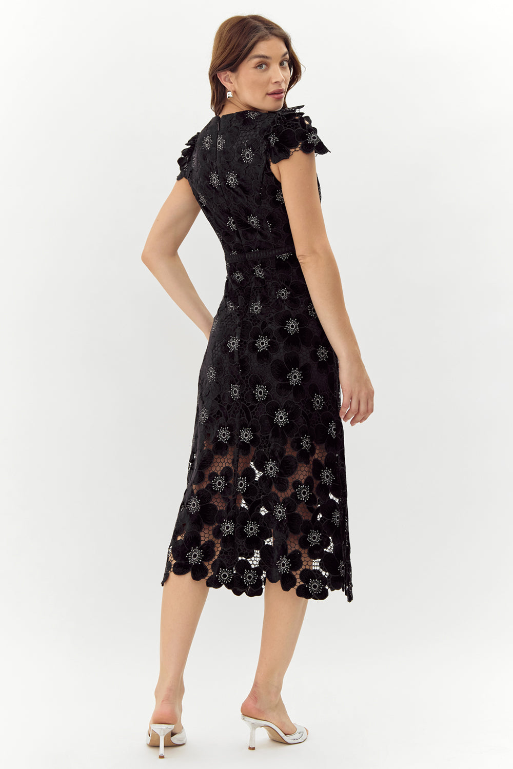 MIA CROCHET LACE MIDI DRESS - BLACK