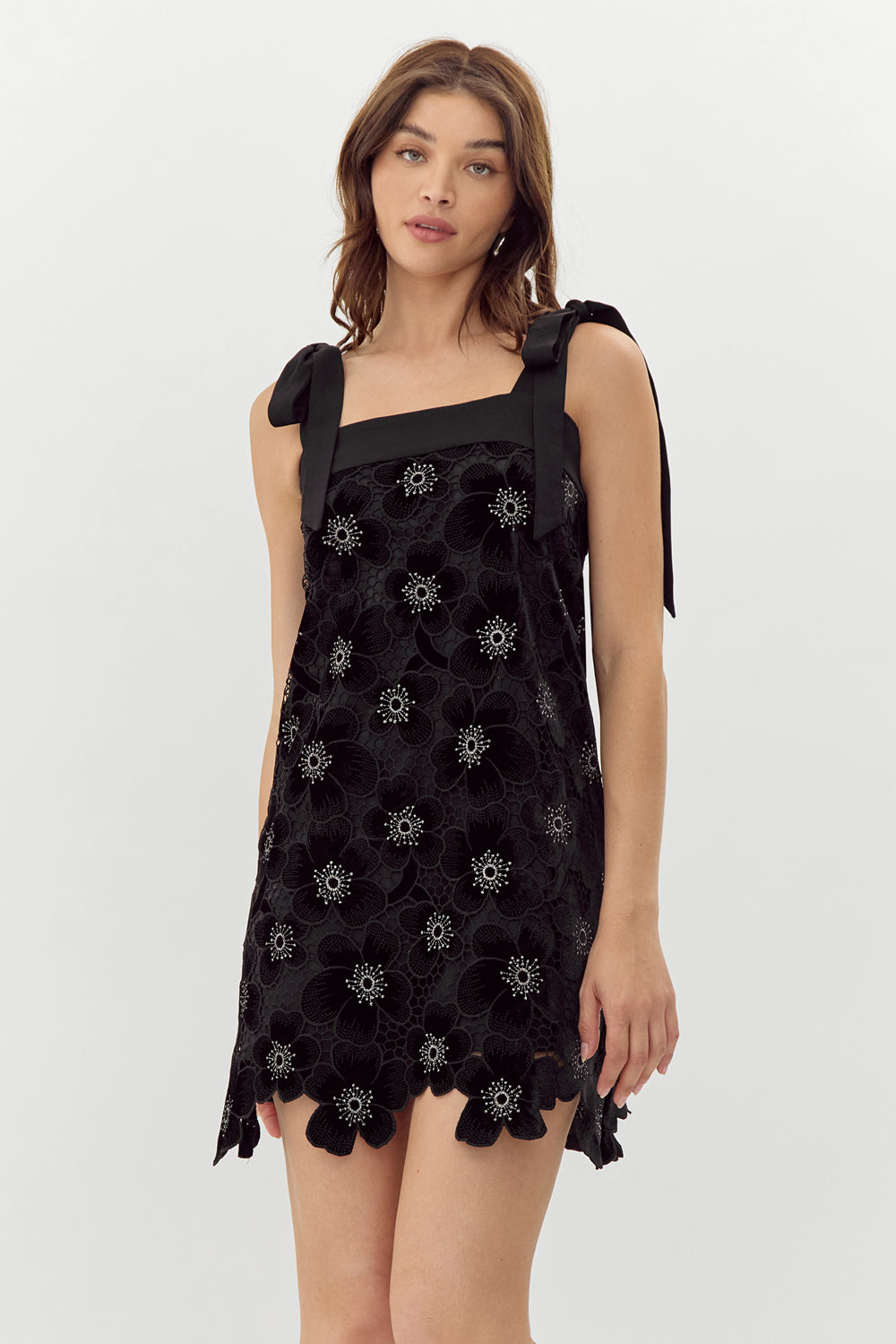 JOLENE CROCHET VELVET MINI DRESS