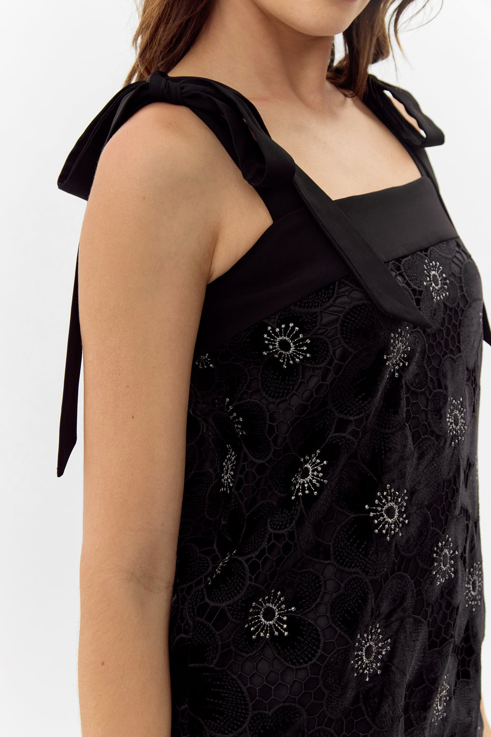JOLENE CROCHET VELVET MINI DRESS