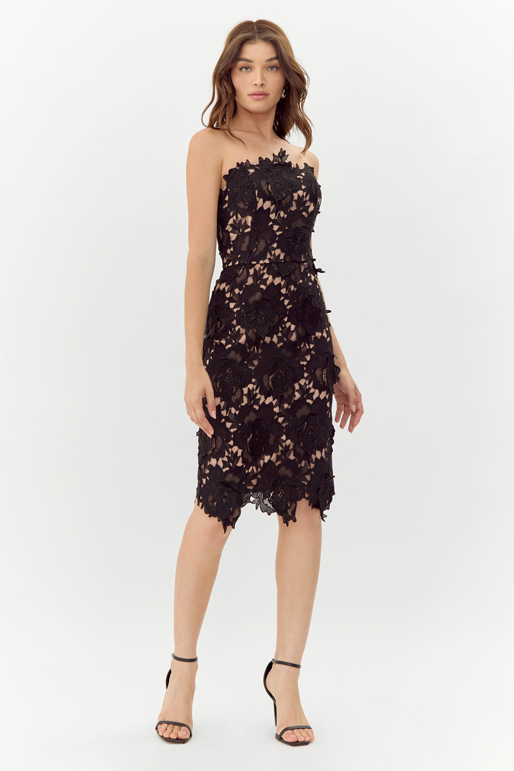 JADE WOVEN LACE TUBE DRESS - BLACK