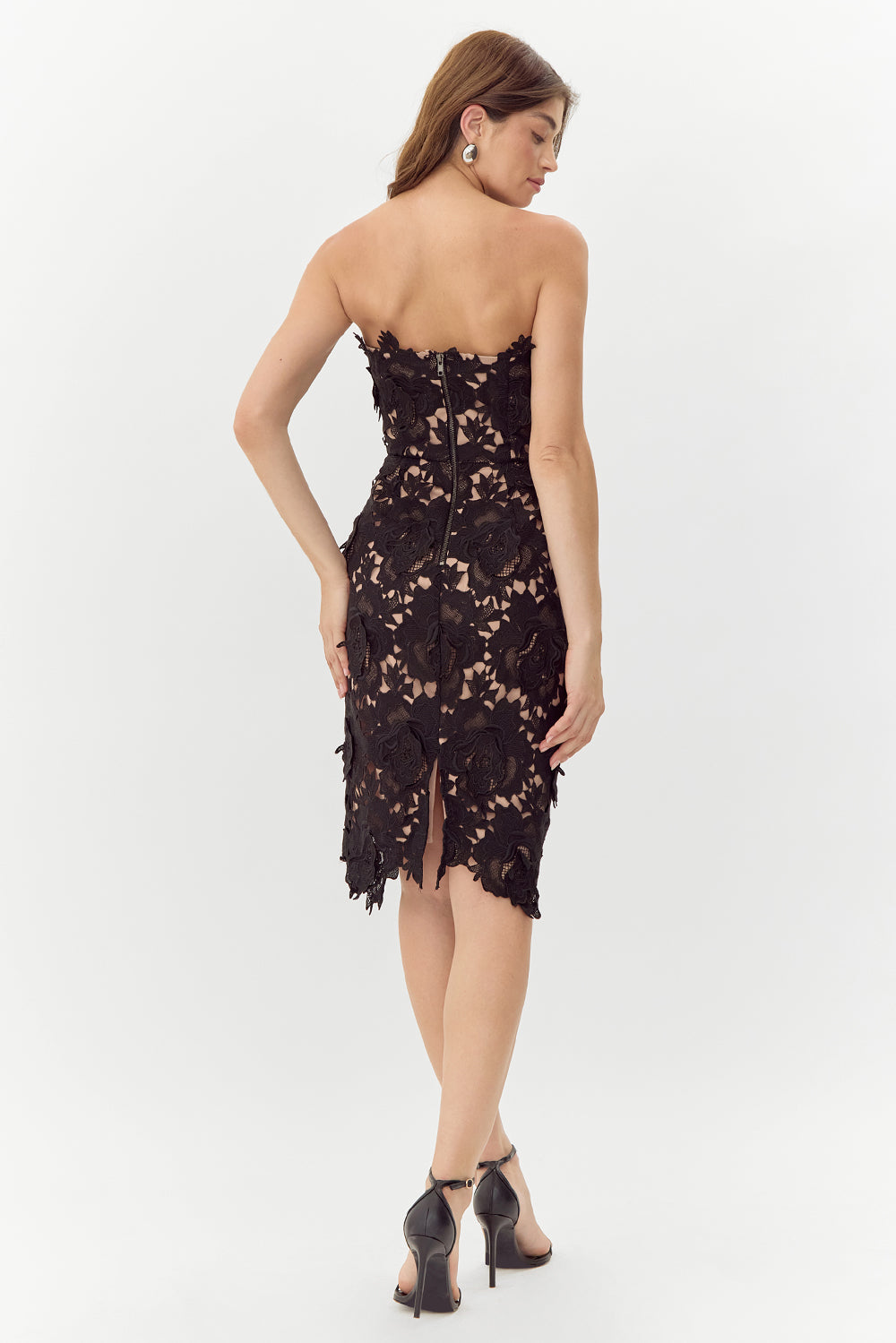 JADE WOVEN LACE TUBE DRESS - BLACK