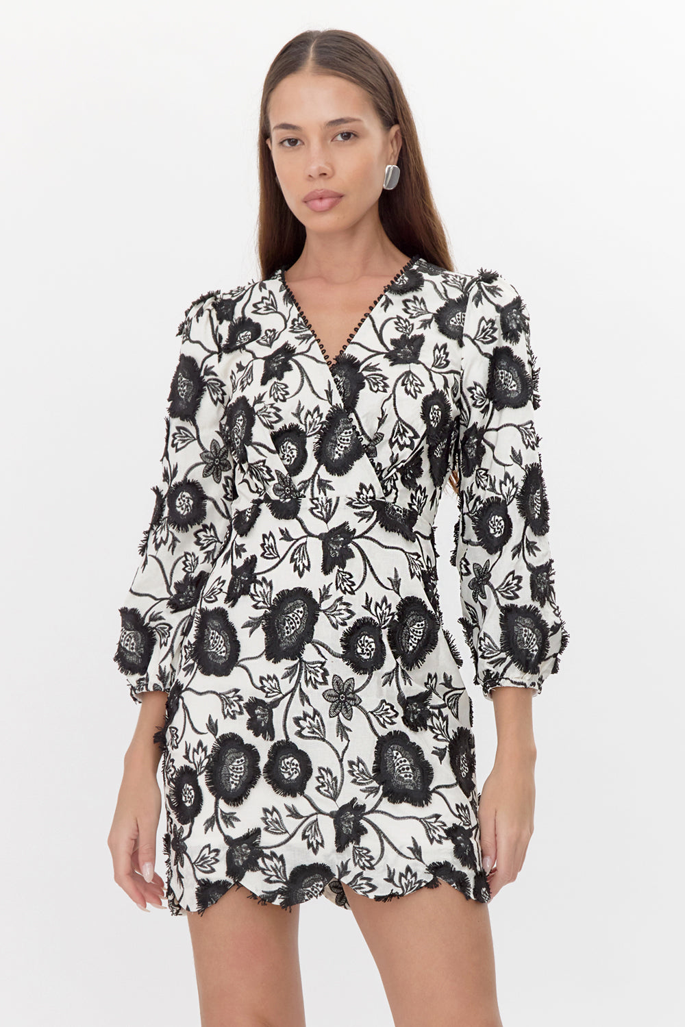 DANICA EMBROIDERED DRESS - IVORY/BLACK