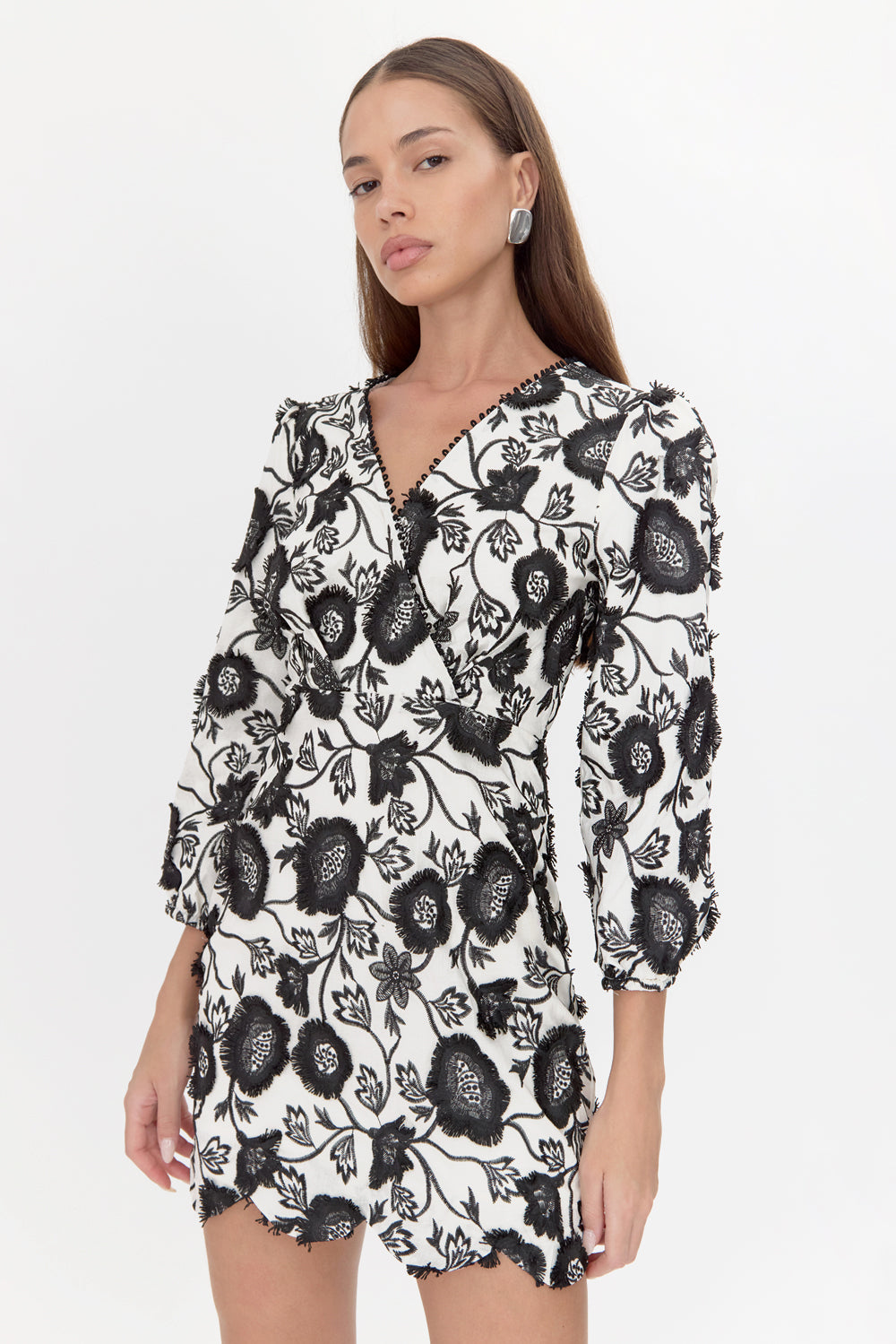 DANICA EMBROIDERED DRESS - IVORY/BLACK