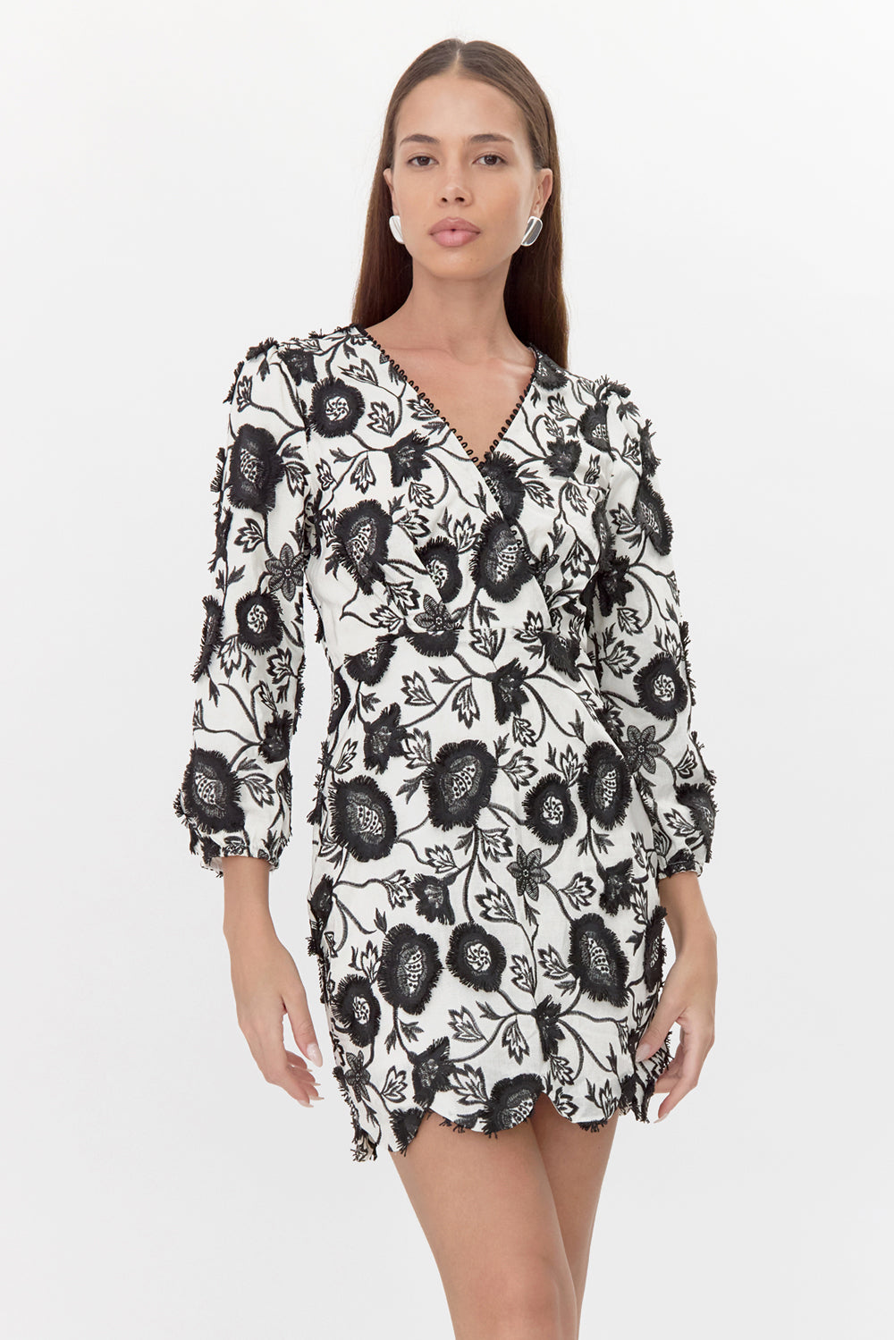 DANICA EMBROIDERED DRESS - IVORY/BLACK