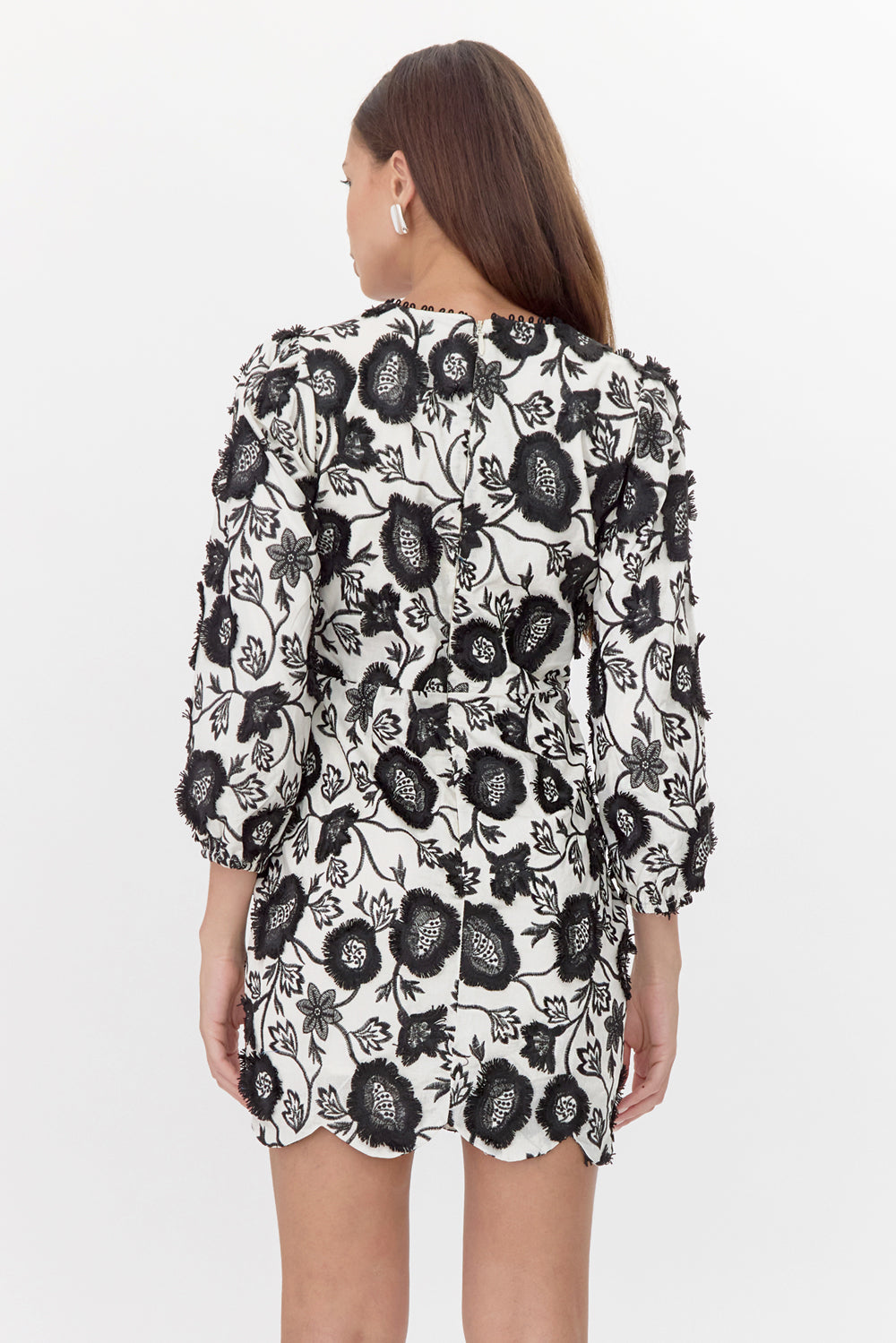 DANICA EMBROIDERED DRESS - IVORY/BLACK