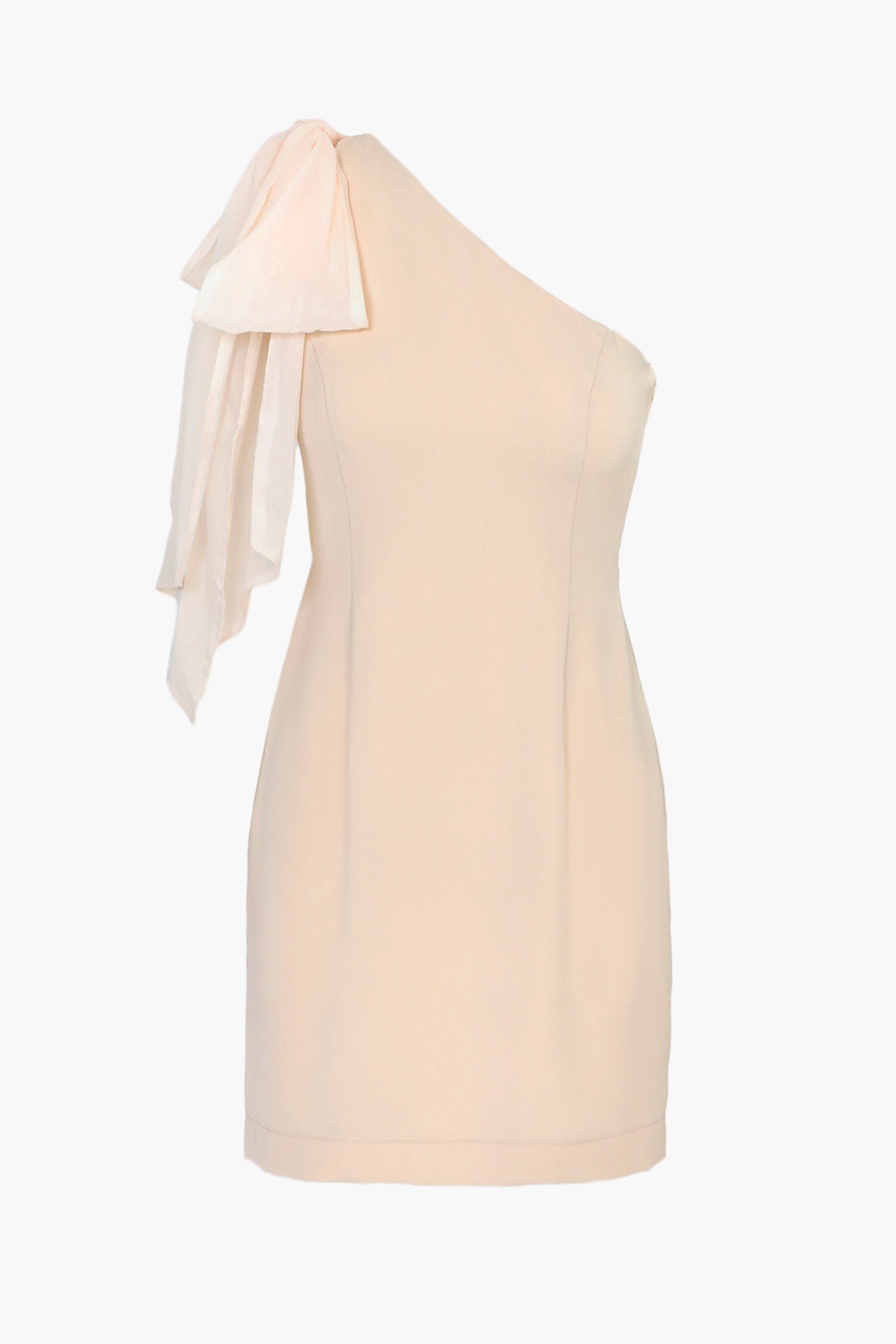 AVERY ONE SHOULDER TIE MINI DRESS - ALMOND