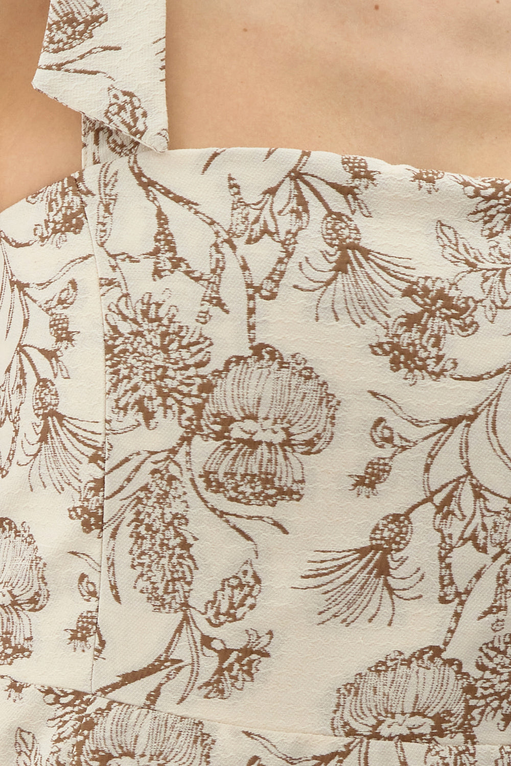 SELINA BOW STRAP JACQUARD MIDI DRESS - CREAM/MOCHA