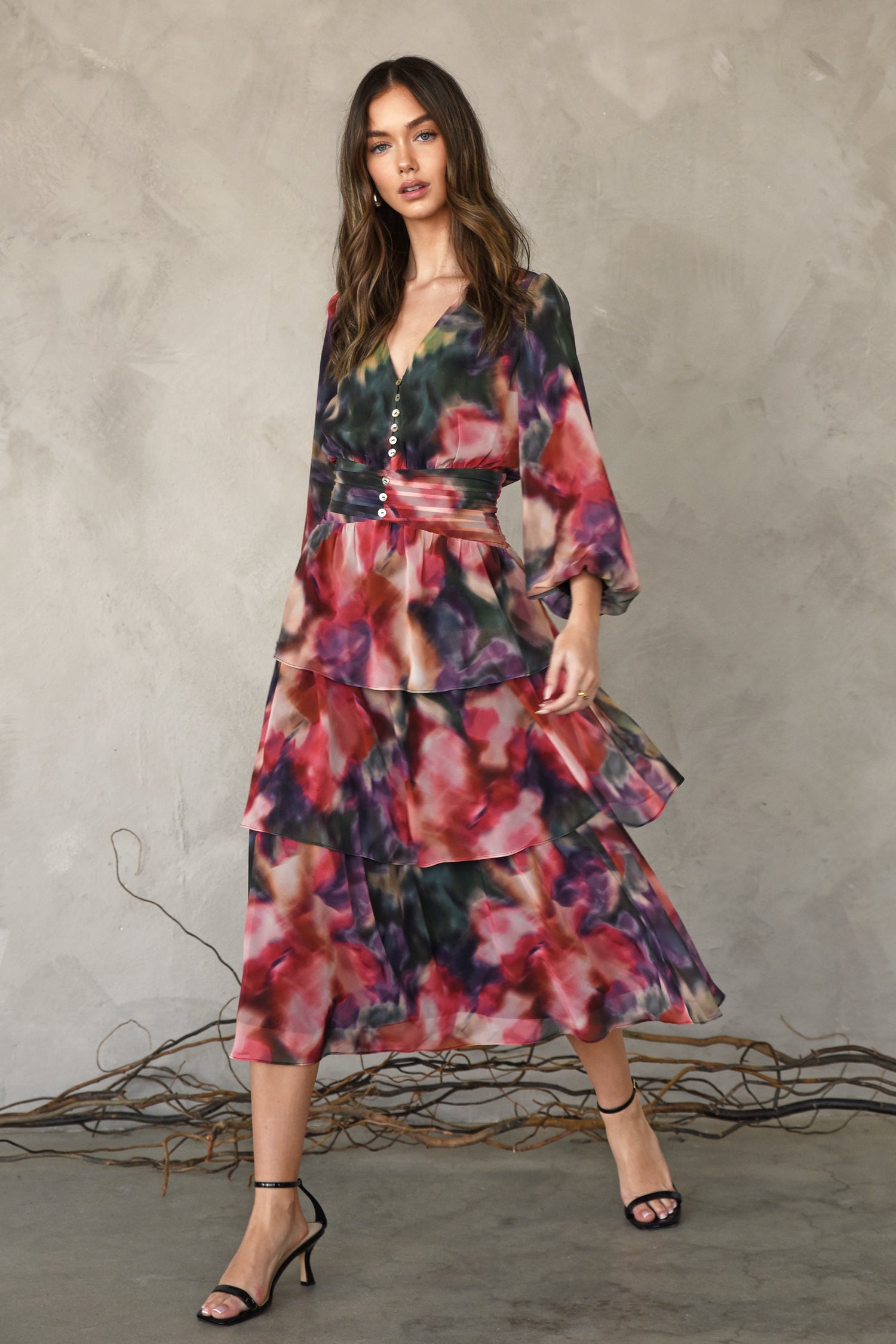 CHERLY TIERED MIDI DRESS