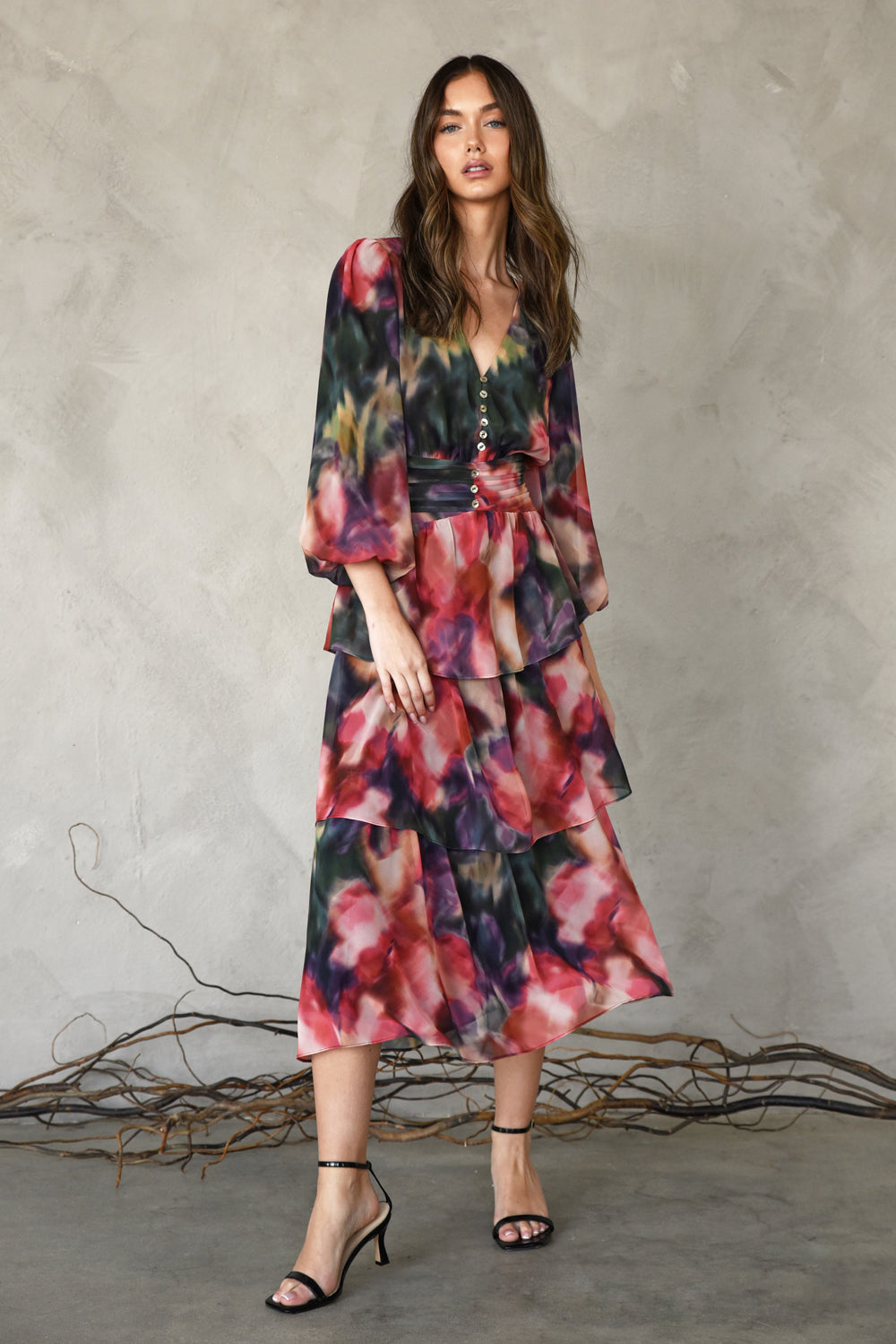 CHERLY TIERED MIDI DRESS