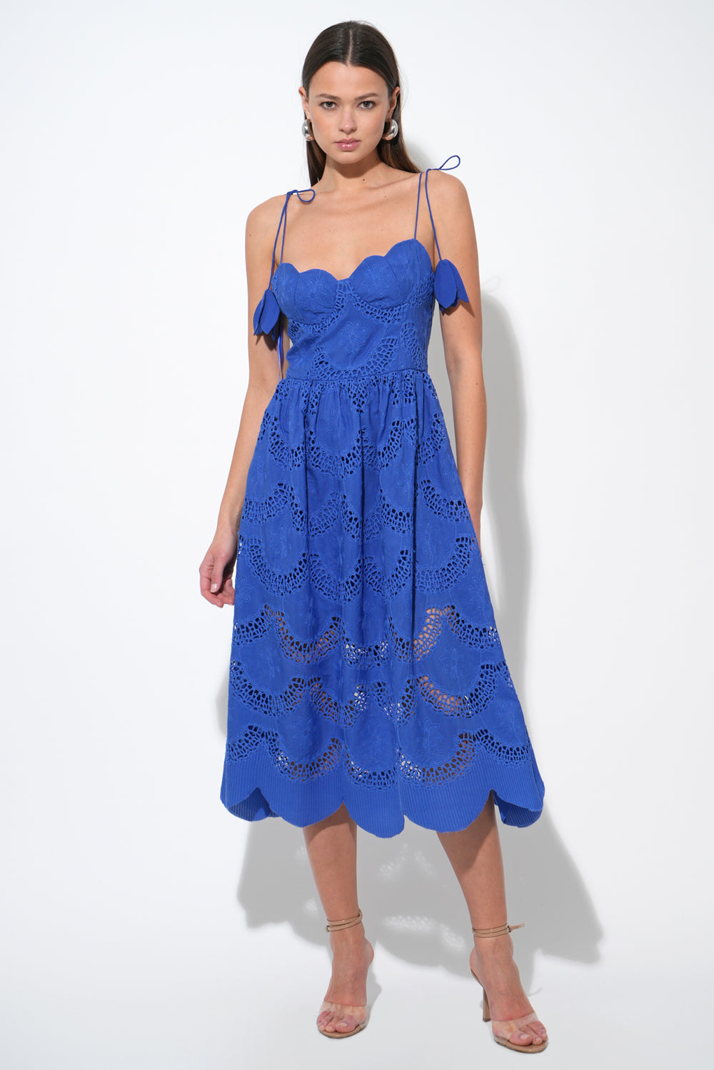 ALISHA SCALLOPED CROCHET MIDI DRESS