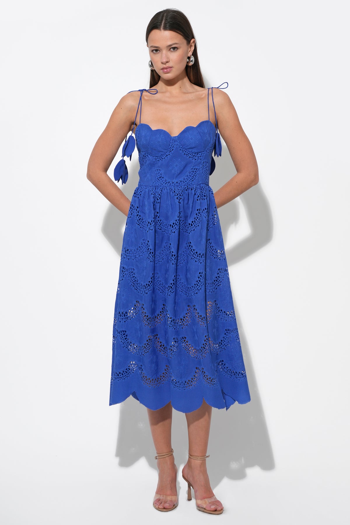 ALISHA SCALLOPED CROCHET MIDI DRESS