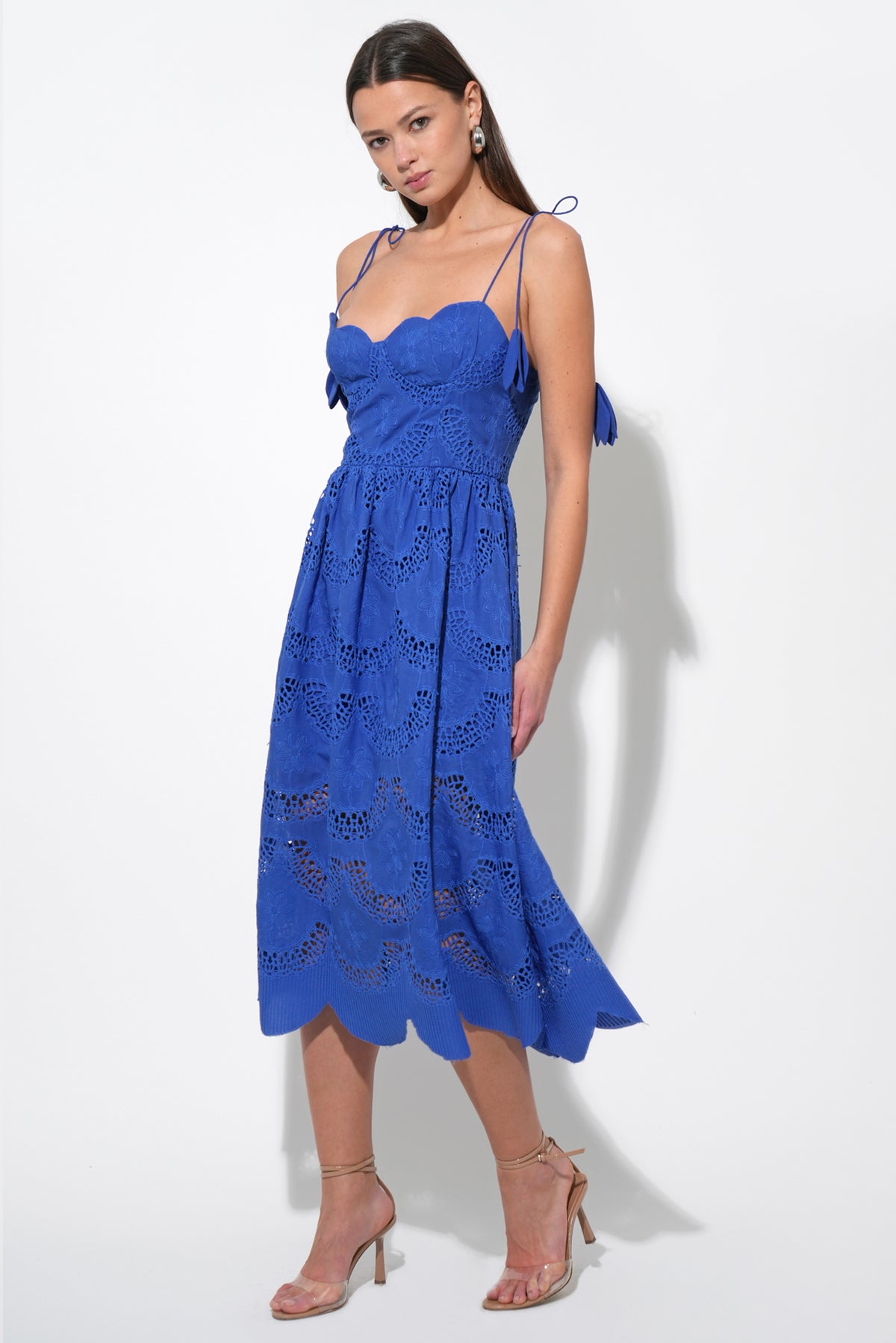 ALISHA SCALLOPED CROCHET MIDI DRESS