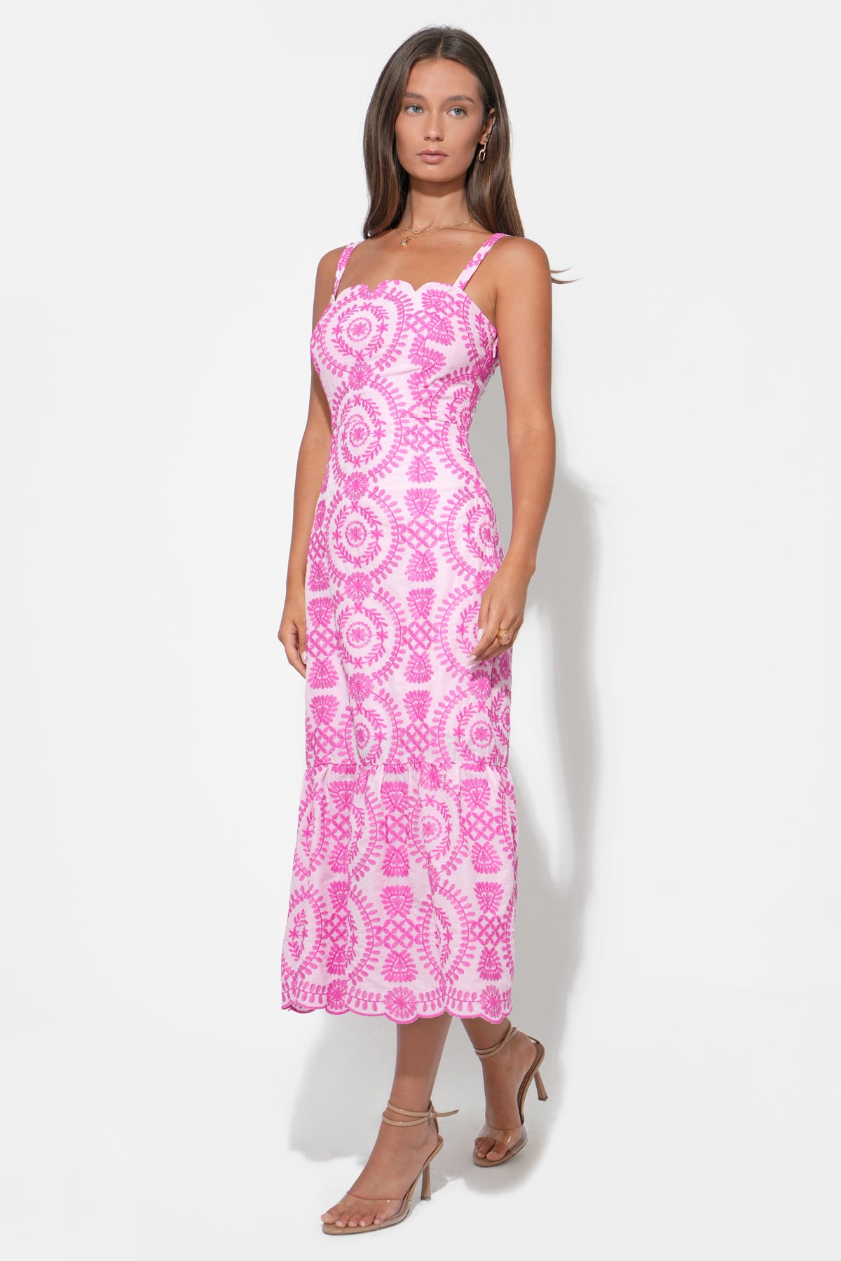 RAELYNN LACE UP EMBROIDERY DRESS