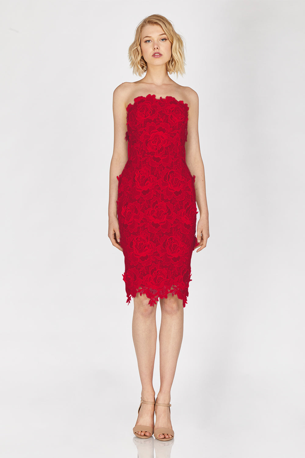JADE WOVEN LACE TUBE DRESS - RED JADE WOVEN LACE TUBE DRESS - RED