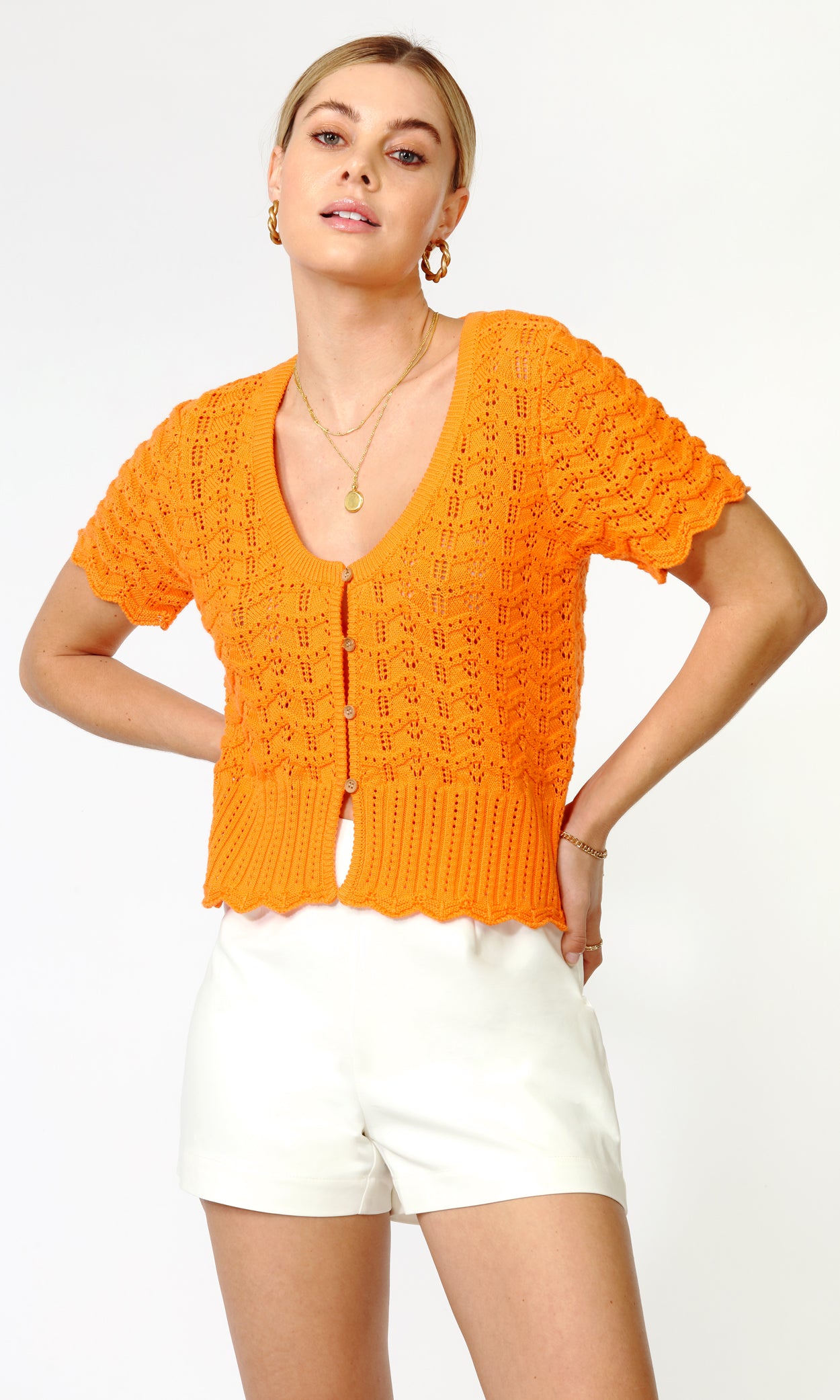 SHANTI SCALLOPED OPEN KNIT CARDIGAN
