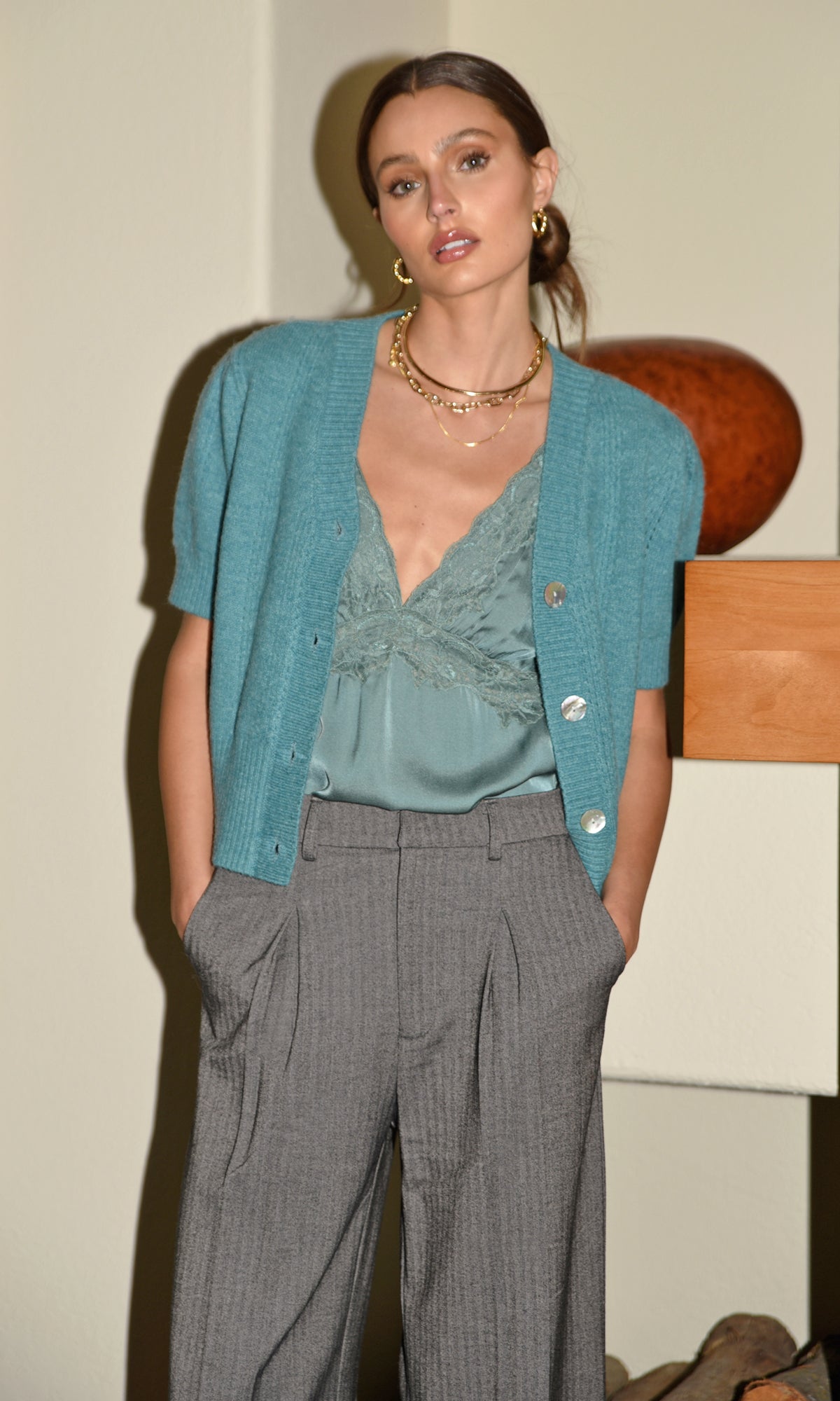 INEZ SHORT PUFF SLEEVE CARDIGAN