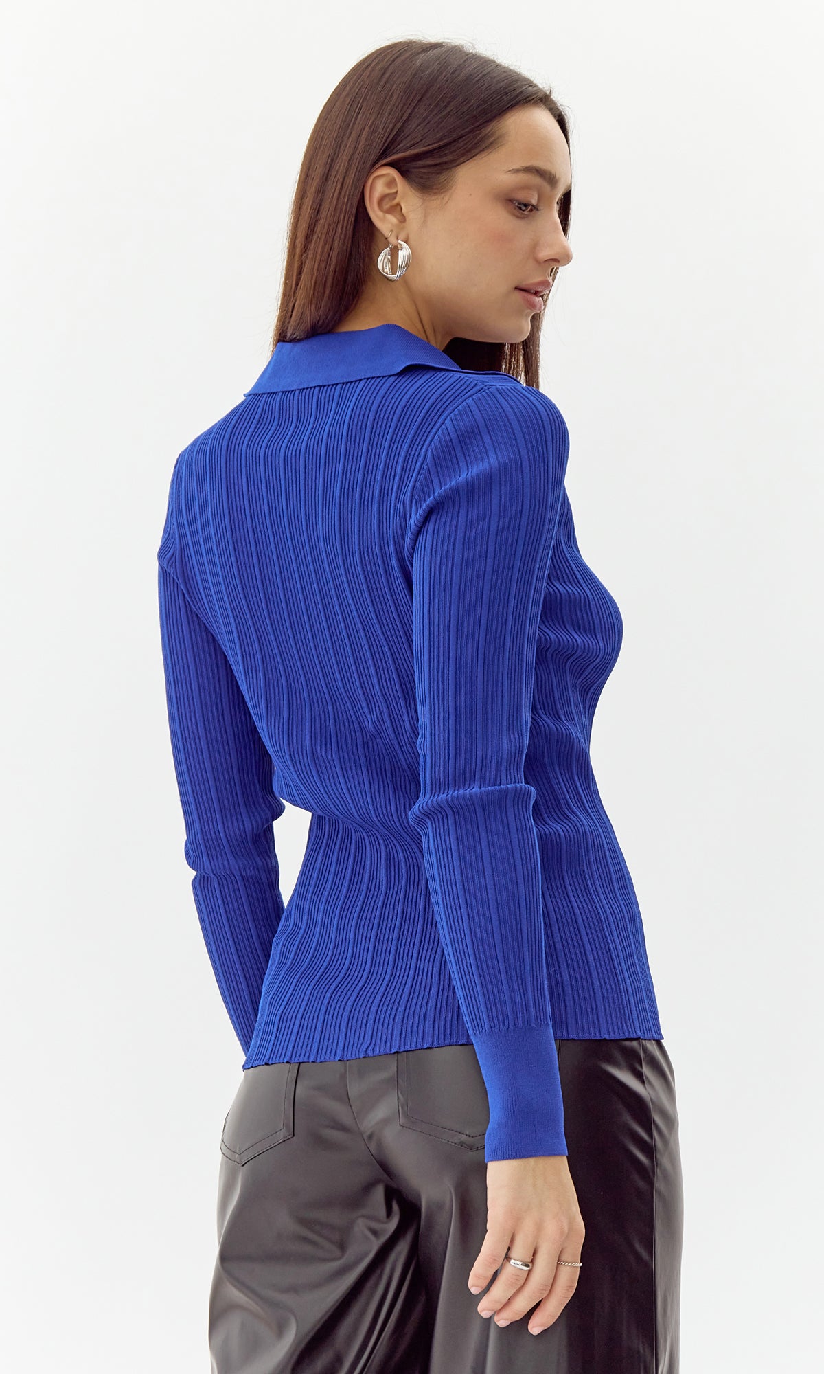 ELTON RIB KNIT POLO - ELECTRIC BLUE