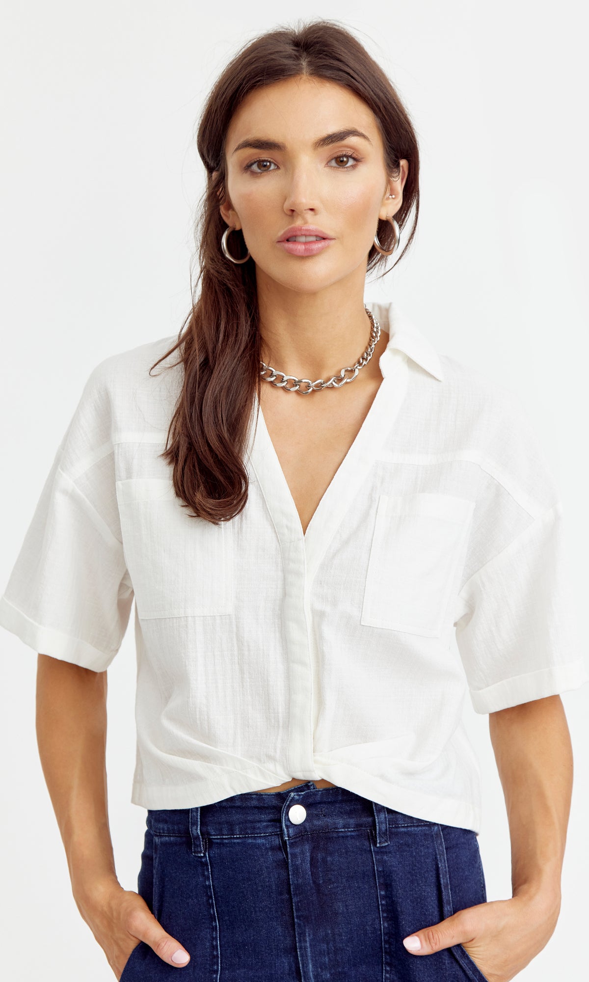 MARIA TUCKED CROPPED SHIRT
