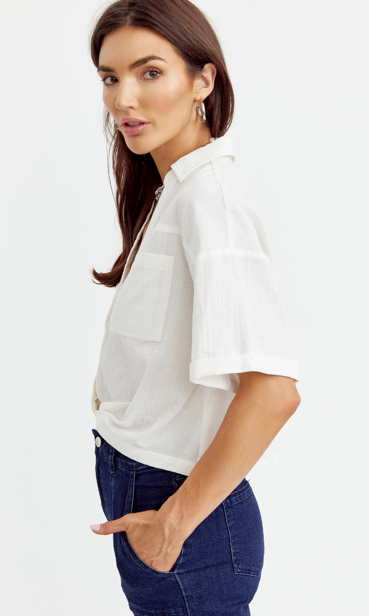 MARIA TUCKED CROPPED SHIRT